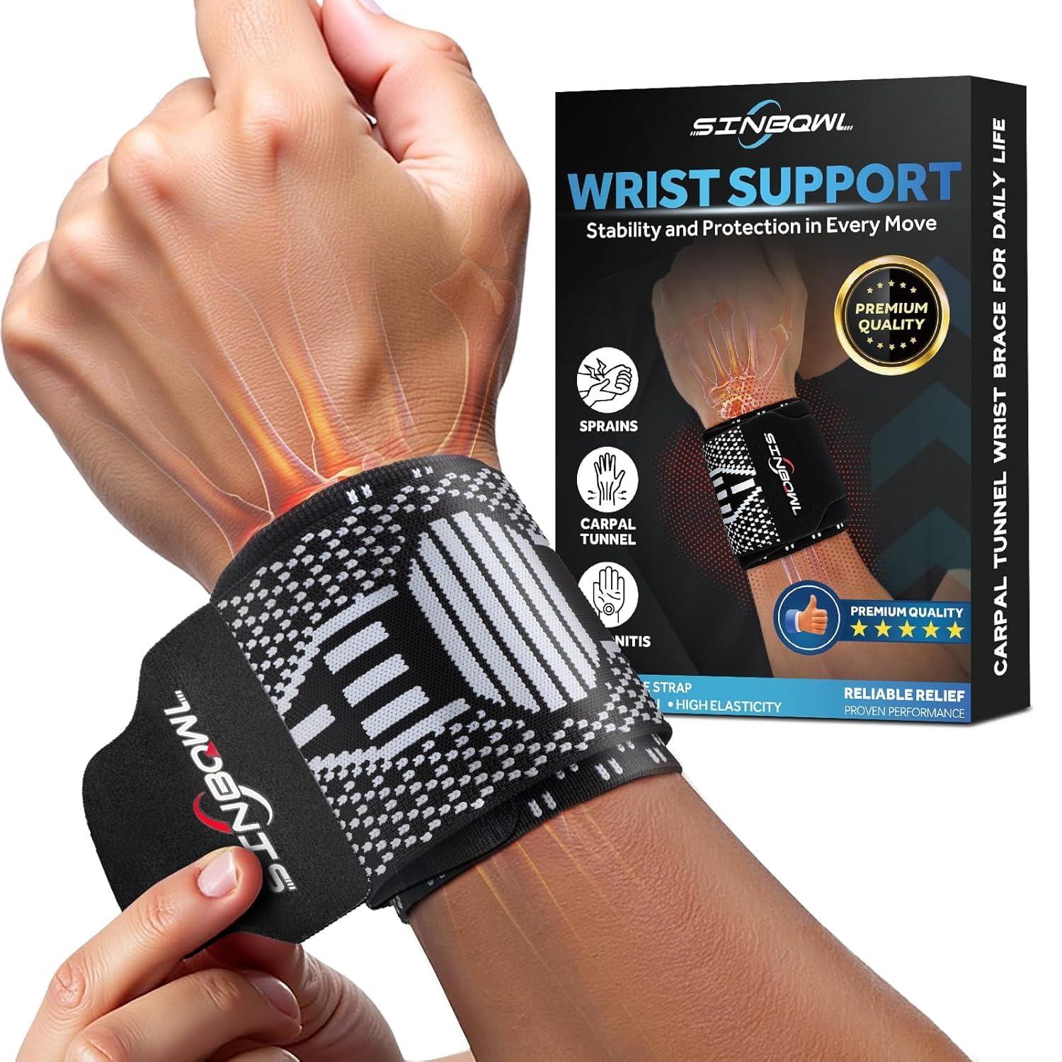 Wrist Brace, Elastic Snug Fit Compression Wrist Support Wrap (M) | For Pain Relief, Carpal Tunnel, Tendonitis, Arthritis, Weightlifting Fitness, Fits Left & Right Hands