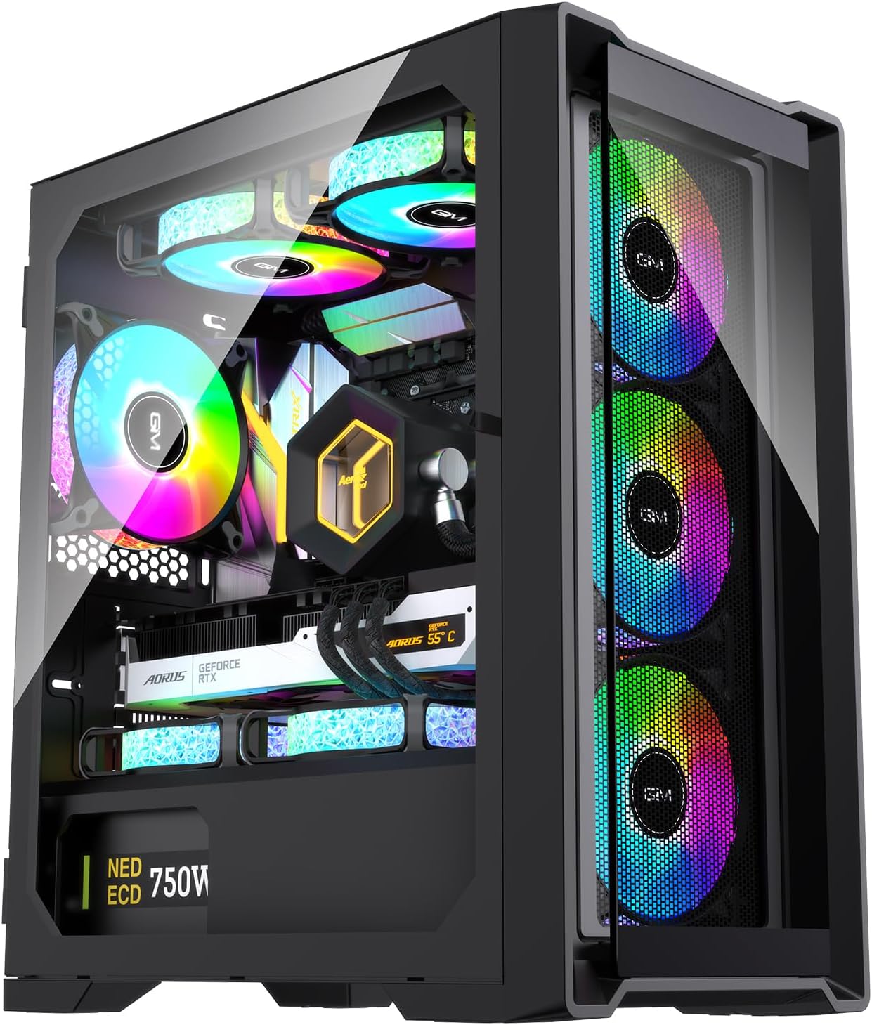 GIM Mid Tower PC Case Gaming Case with Opening Tempered Glass Side Panel, Dustproof Gaming Computer Case, USB 3.0 I/O Port, 2 Magnet Dust Filters, Mid-Tower Case Without Fans, Black Glass-GM4 (GM4)