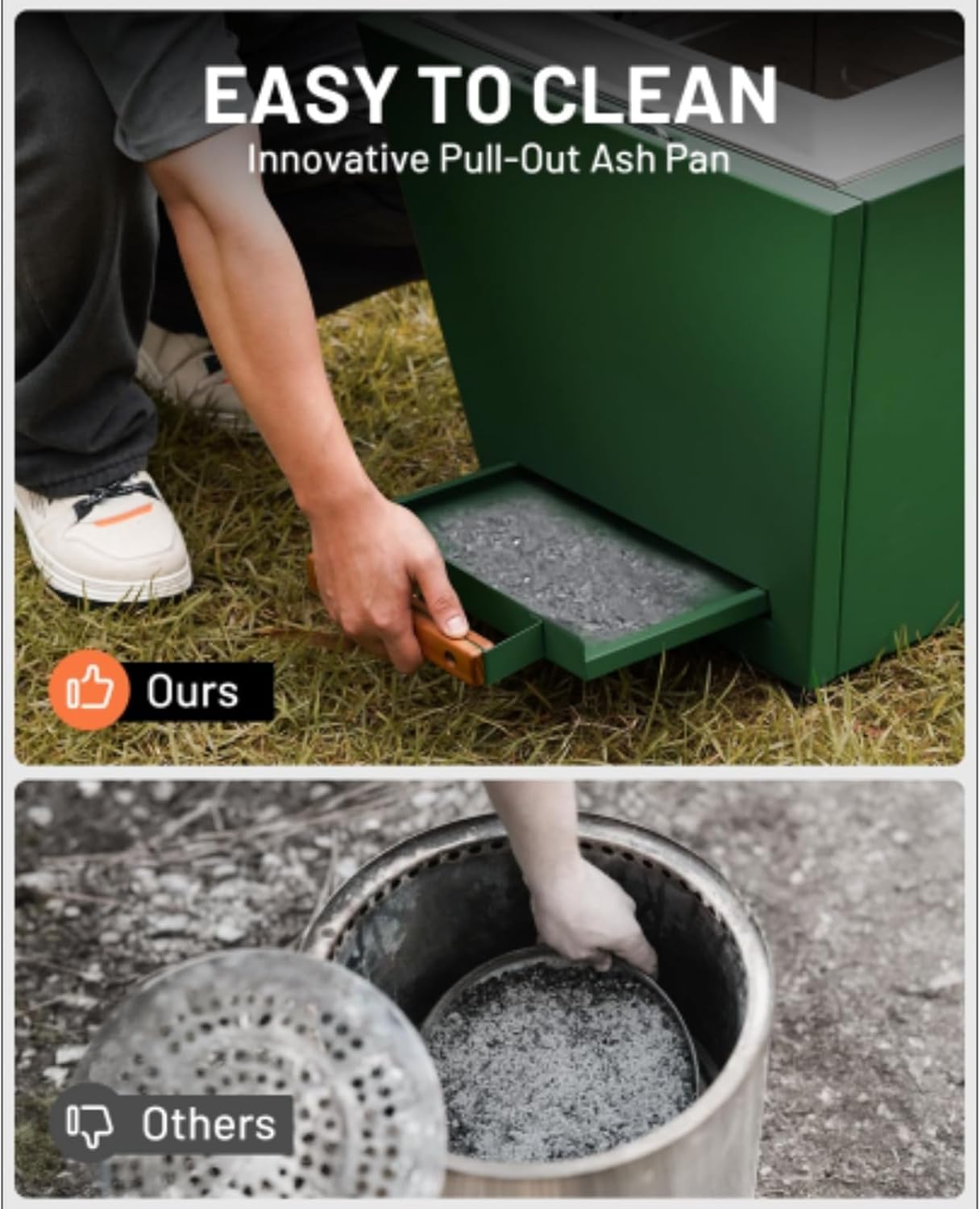 20-inch Smokeless Fire Pit, Wood Burning Fireplace, Outdoor Fire Pit with Pull-Out Ashtray, Portable Handle, Double Wall Design, Backyard Patio Camping Bonfire, Stainless Steel