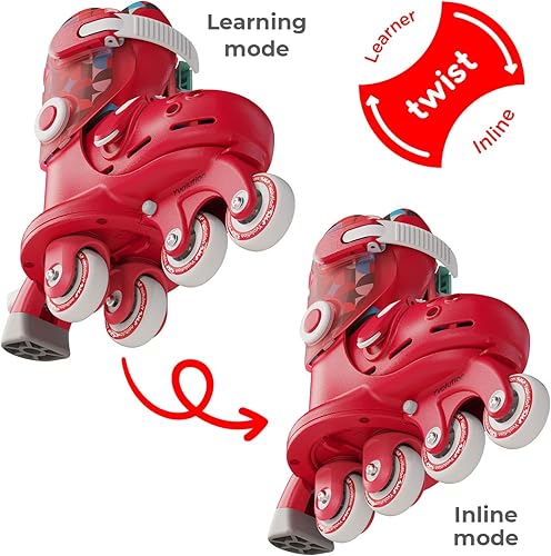 Vista 2 de Yvolution Twista Skates Learner Training Skates for Beginner, 2 in 1 Adjustable Roller Skates, Converts from Tri-Wheel to Inline Skates, No Tool