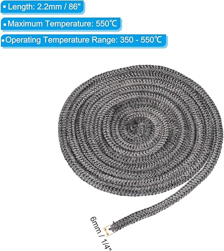Miniatura 2 de PATIKIL Junta de estufa de madera de 14 x 86 pulgadas, fibra de vidrio de grafito redonda de resistencia a altas temperaturas, repuesto para estufas