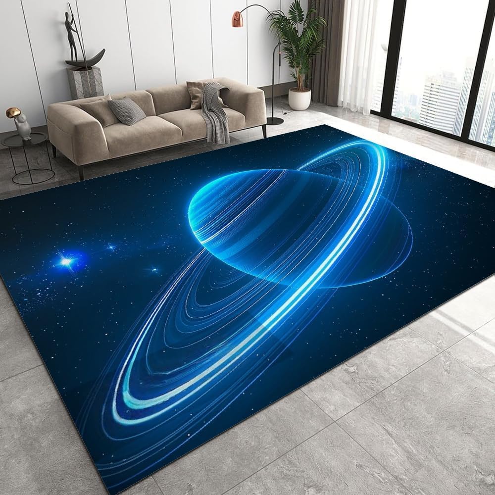 Tapis antidérapant lavable motif espace 3D avec envers caoutchouc