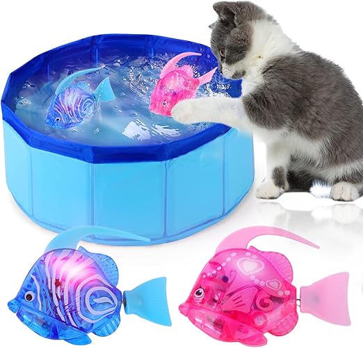 AIERSA Cat Pool with 2Pcs Swimming Robotic Fish Toy,Cat