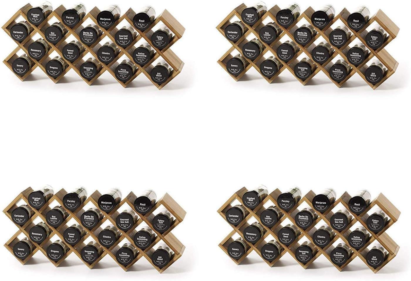 Kamenstein 5085178 Criss-Cross 18-Jar Bamboo Countertop Spice Rack Organizer with Free Spice Refills for 5 Years (Pack of 4)