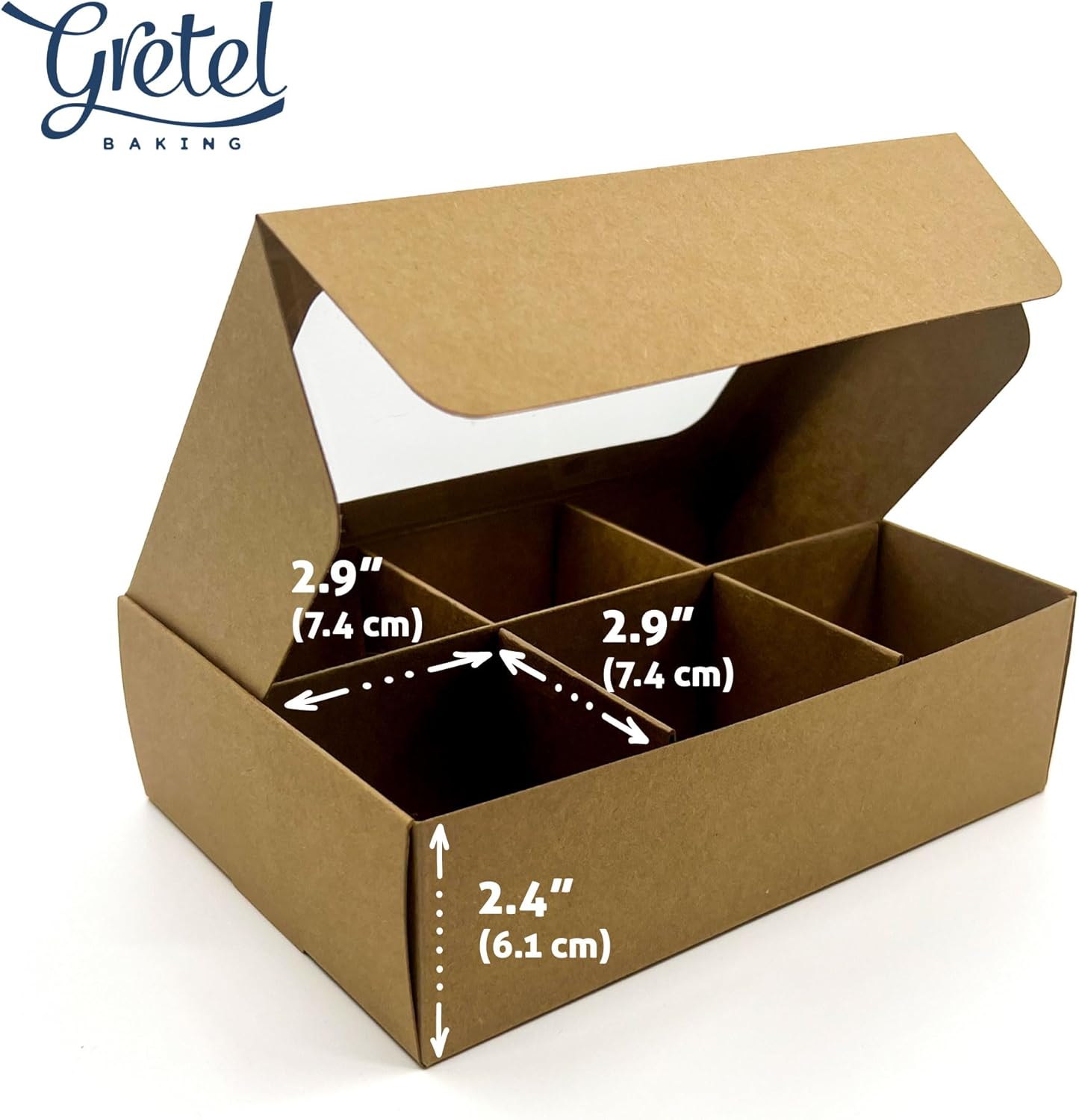 20pcs White Treat Boxes with Window and Dividers | 6 MEDIUM compartments | 8.75 x 6 x 2.4 in | Valentine treat boxes, baked goods packaging, box for cookies, pastry packaging