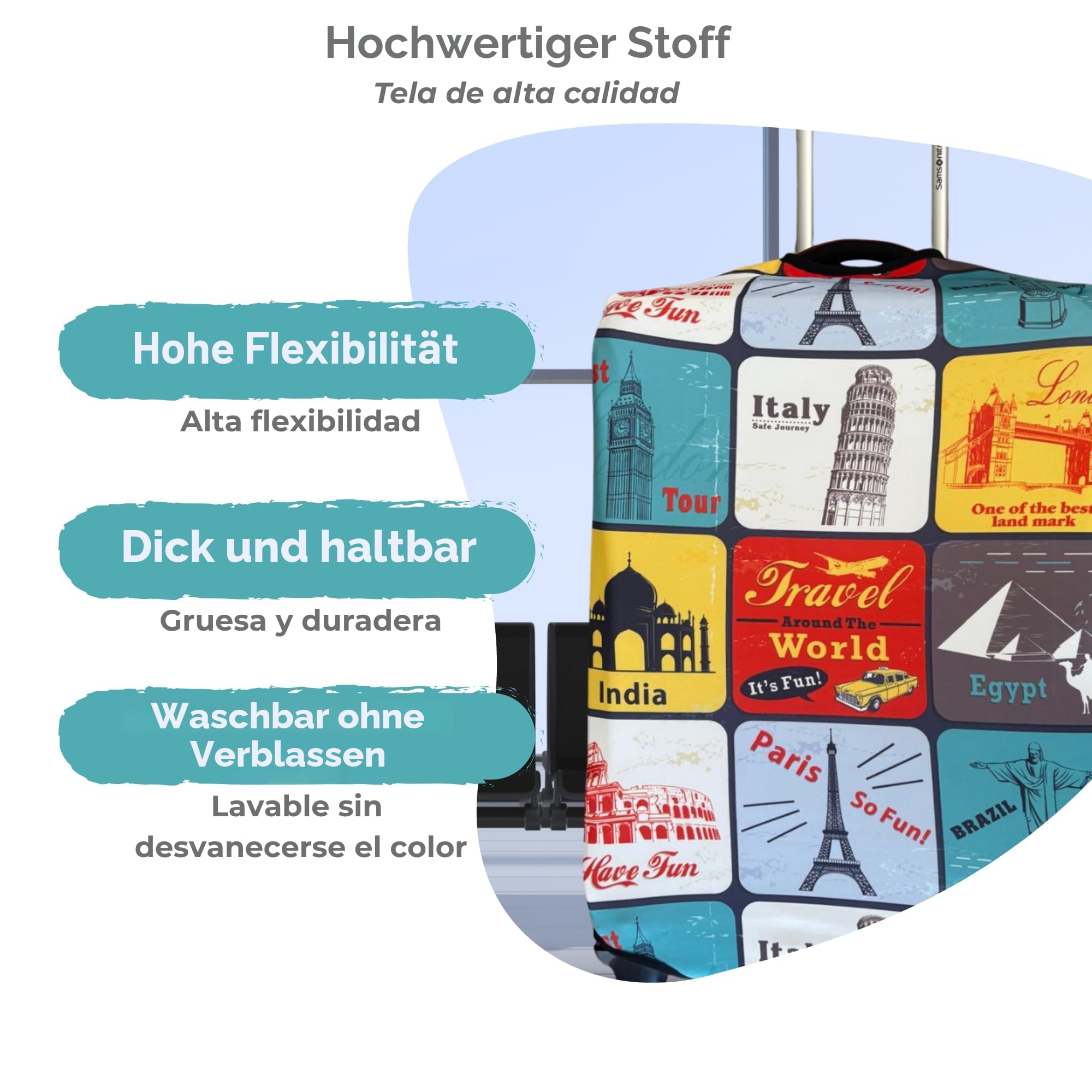Kofferschutzhülle – Elastisch, Waschbar & Wiederverwendbar Kofferhülle – Gepäckschutz für Handgepäck, mittelgroße & große Koffer Schutzhülle – 4 Größen (S, M, L, XL) – Gepäckhülle