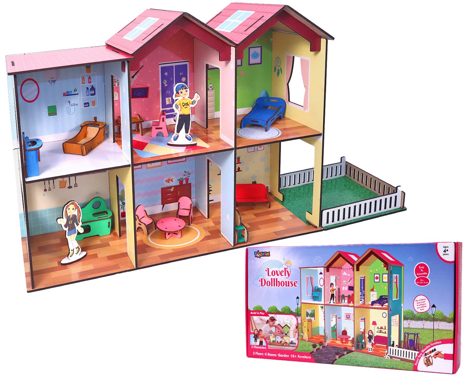 Toyshine Big Size Wooden DIY Doll House for Kids with Furniture, Dolls, Side Garden and Much More! Play House Learning Toy for Girls Boys 3 4 5 6 7 Year Old Birthday Gift Dollhouse - Image 9 thumbnail
