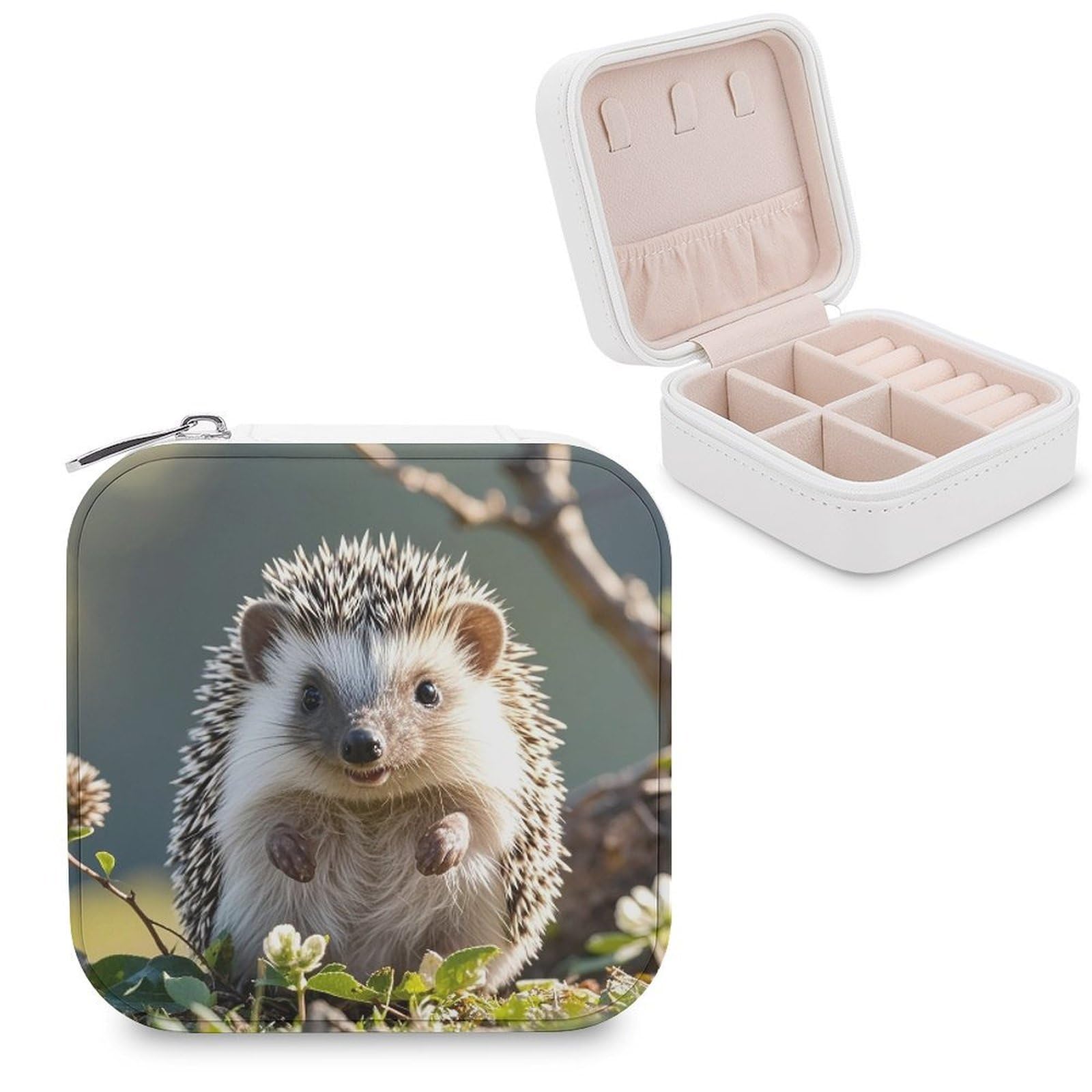 LZQPOEAS Lovely Hedgehog Jewelry Box Mini Jewelry Travel Case Trendy Stuff Ring Box Custom PU Leather Jewelry Boxes Portable Jewelry Case Earring Storage Organizer for Girls Women