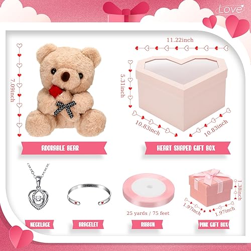Miniatura 2 de Silipull 6 unidades de collar de oso para el día de San Valentín, caja de regalo, muñeca, juguetes de peluche, decoración del día de San Valentín,