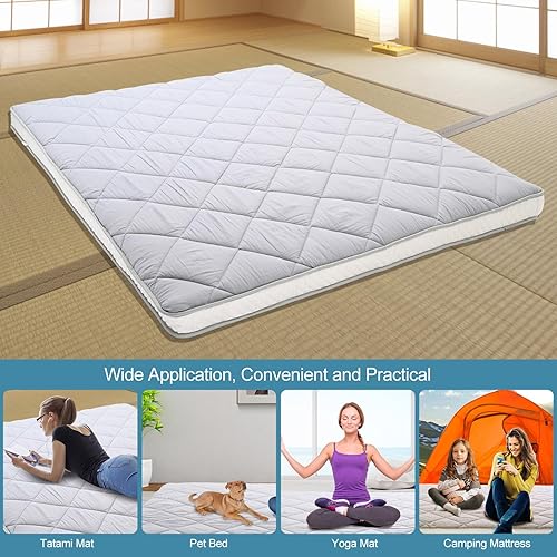 Miniatura 6 de SUNYRISY Colchón japonés de suelo futón, colchón plegable con bolsa de almacenamiento, colchón enrollable para dormir, tapete de tatami para dormir,