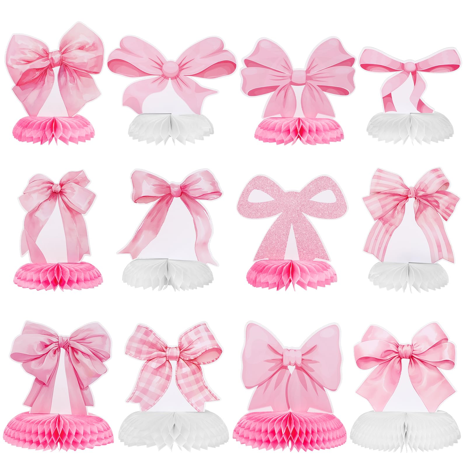 Photo 1 of 12 Pcs Pink Bow Party Honeycomb Centerpieces Pink Bow Table Centerpieces Coquette Theme Birthday Decorations Bow Party Decorations for Birthday Bachelorette Wedding Mothers Day Party Supplies