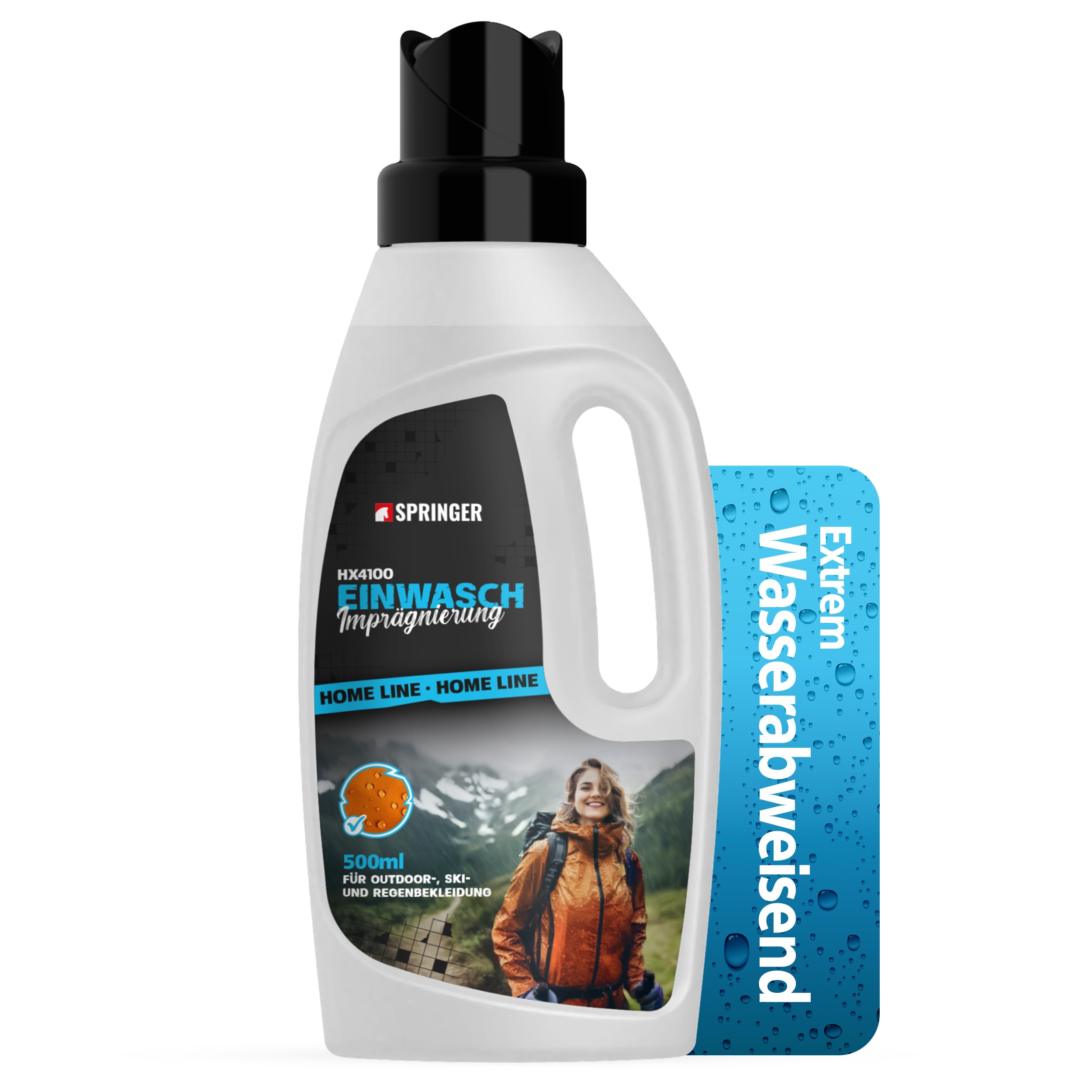 SPRINGER HX4100 - Einwaschimprägnierung 500 ml - Made in Germany - Wash-In-Imprägnierer für Outdoor-Kleidung - Wasser- & schmutzabweisende Textilimprägnierung - Ideal für Waschmaschinen