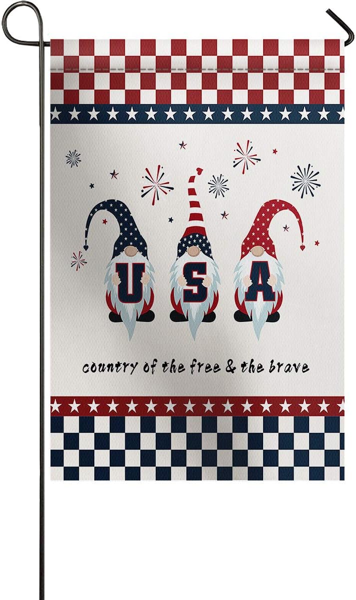 Chic D July 4th Gnome Garden Flag Double Sided House Banner 12 x 18 inch, Celebrate Independence Day, Welcome Decorative Flag for Party Yard Home Outdoor Decor, 100% Polyester