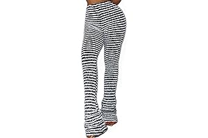 Women's Faux Fur Stacked Pants: High-Waisted Striped Bell Bottoms for Chic and Comfort