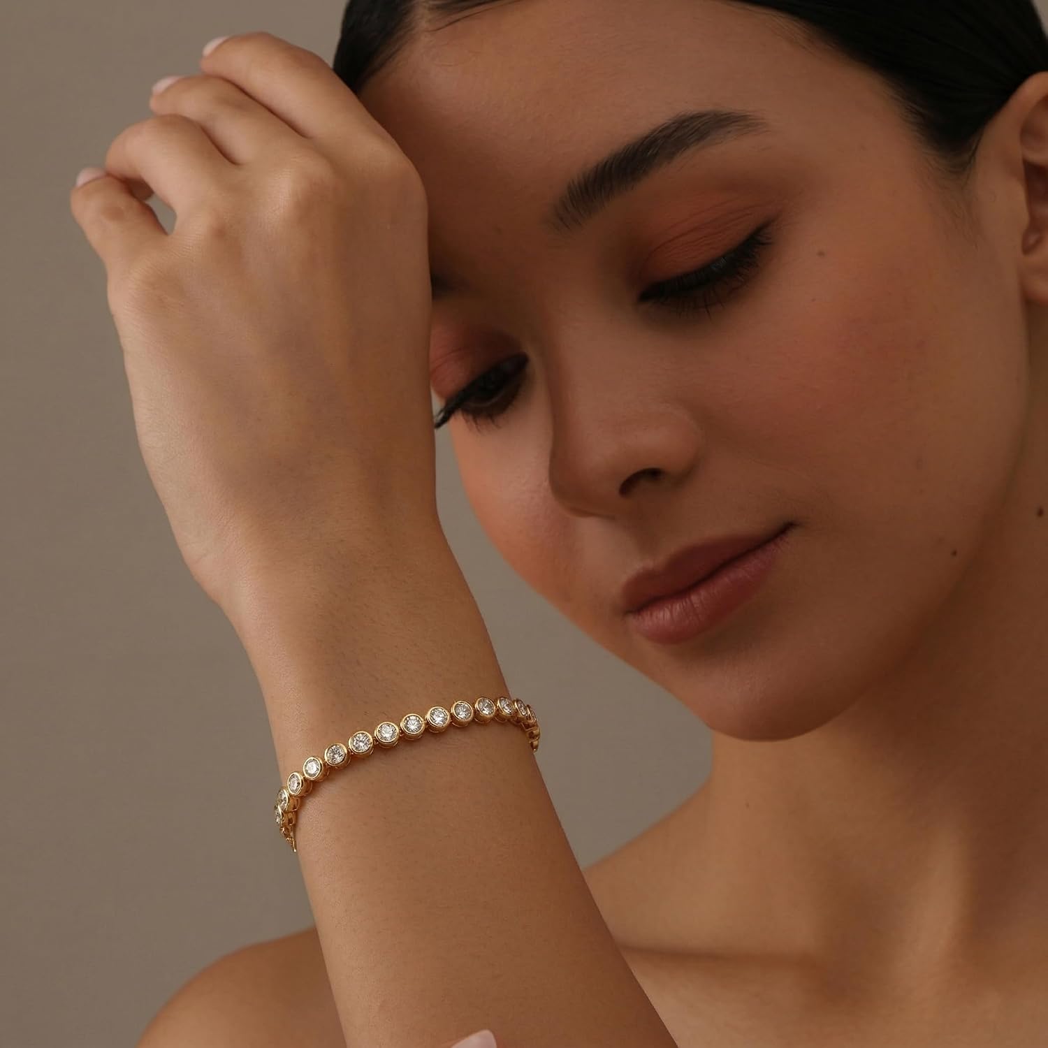 CZ Tennis Gold Bracelets for Women Trendy - 14K Gold Plated Cubic Zirconia Bezel Set Chain Bracelet, Womens Bracelets Adjustable Gold Bracelet for Women, Elegant Everyday Jewelry Gift 7.5 Inches