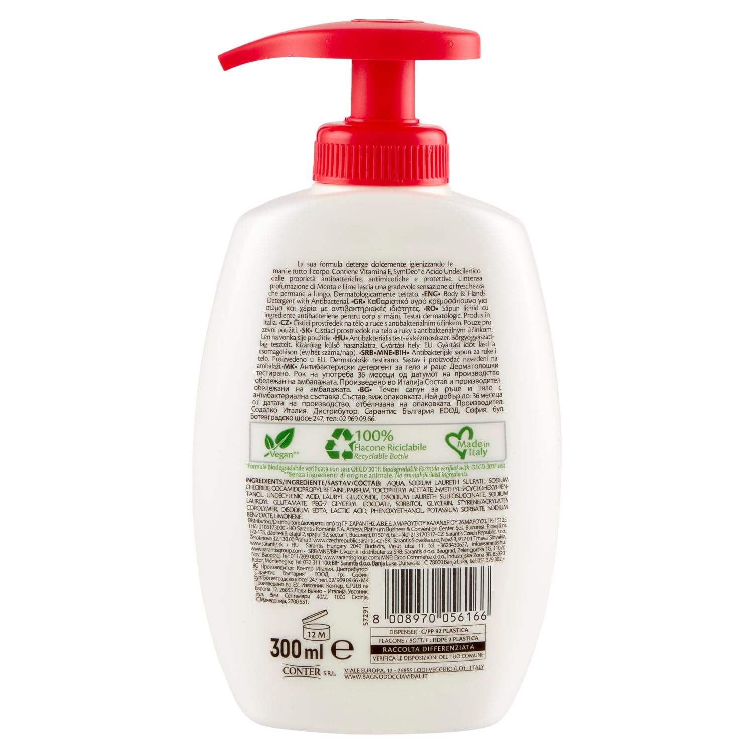 24 saponi liquidi Vidal igiene/con profumo di menta e lime Sapone Liquido 300 ml + portachiavi Beni Culinari