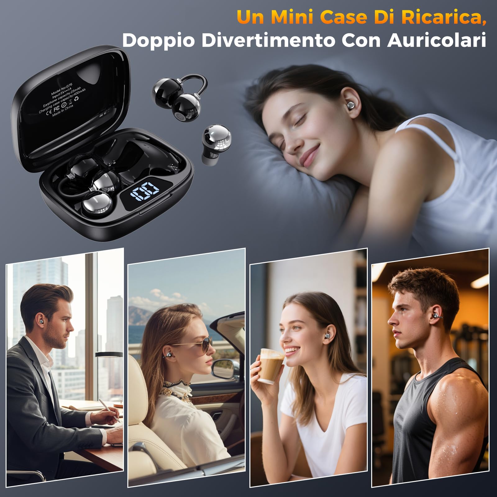 LESUN Open Ear Cuffie 5.4, Cuffie per Dormire con HiFi e Bassi Profondi, Auricolari Bluetooth Ultra Compatti da 32 Ore con Doppia Modalità Intelligente (Giorno + Notte), Cancellazione del Rumore, IP5