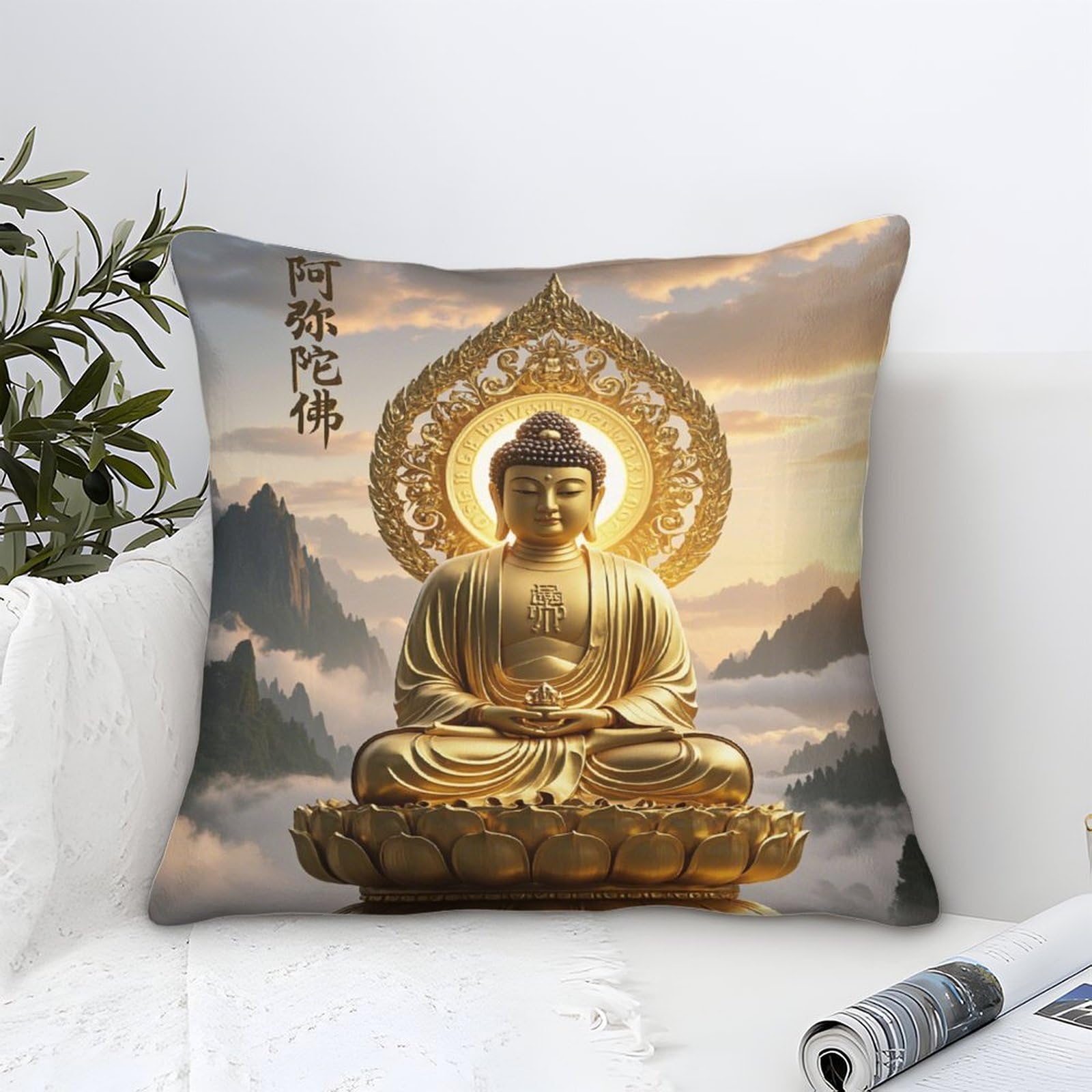Lililaobiao Buddha Statue-4 Buddha Statue Cushion Cover 45X45cm, Sakyamuni Throw Pillow Case Decor For Home Livingroom Couch Bedroom Sofa Decorate