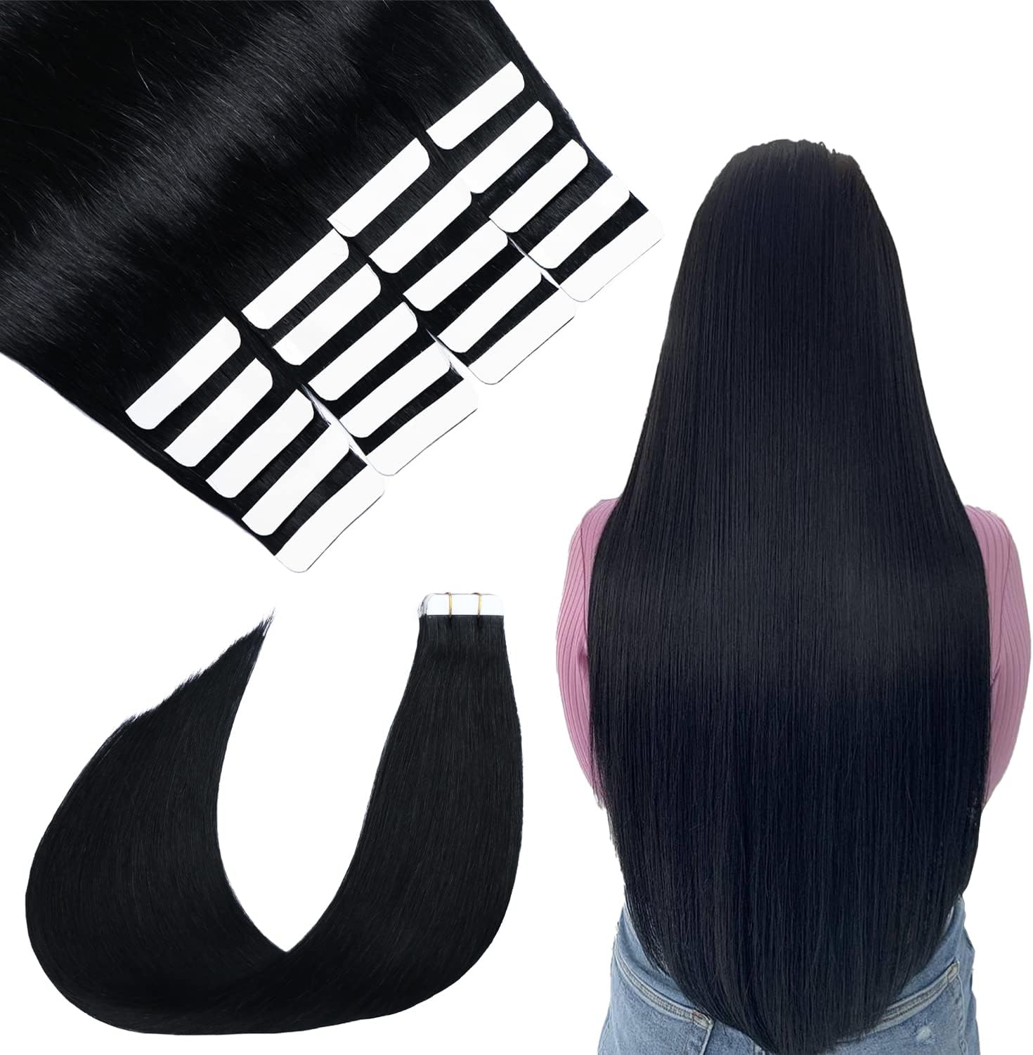 SURNEL Tape in Hair Extnsions Remy Human Hair 20 pcs 50g Double Drawn Human Hair Extensions Tape Hair Extensions (14'', 1)