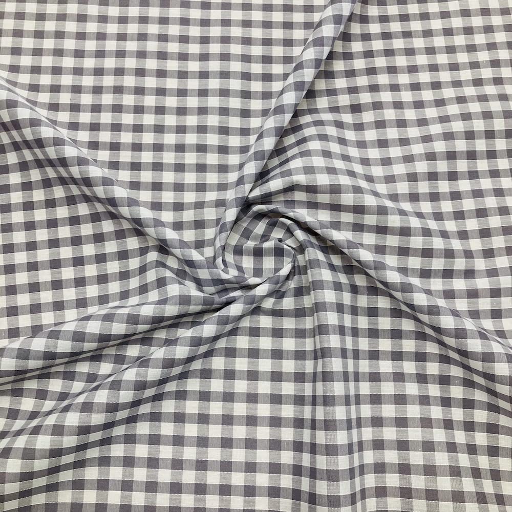 Gingham Check 1/4 Inch Polycotton Fabric (Per Metre) (Grey)