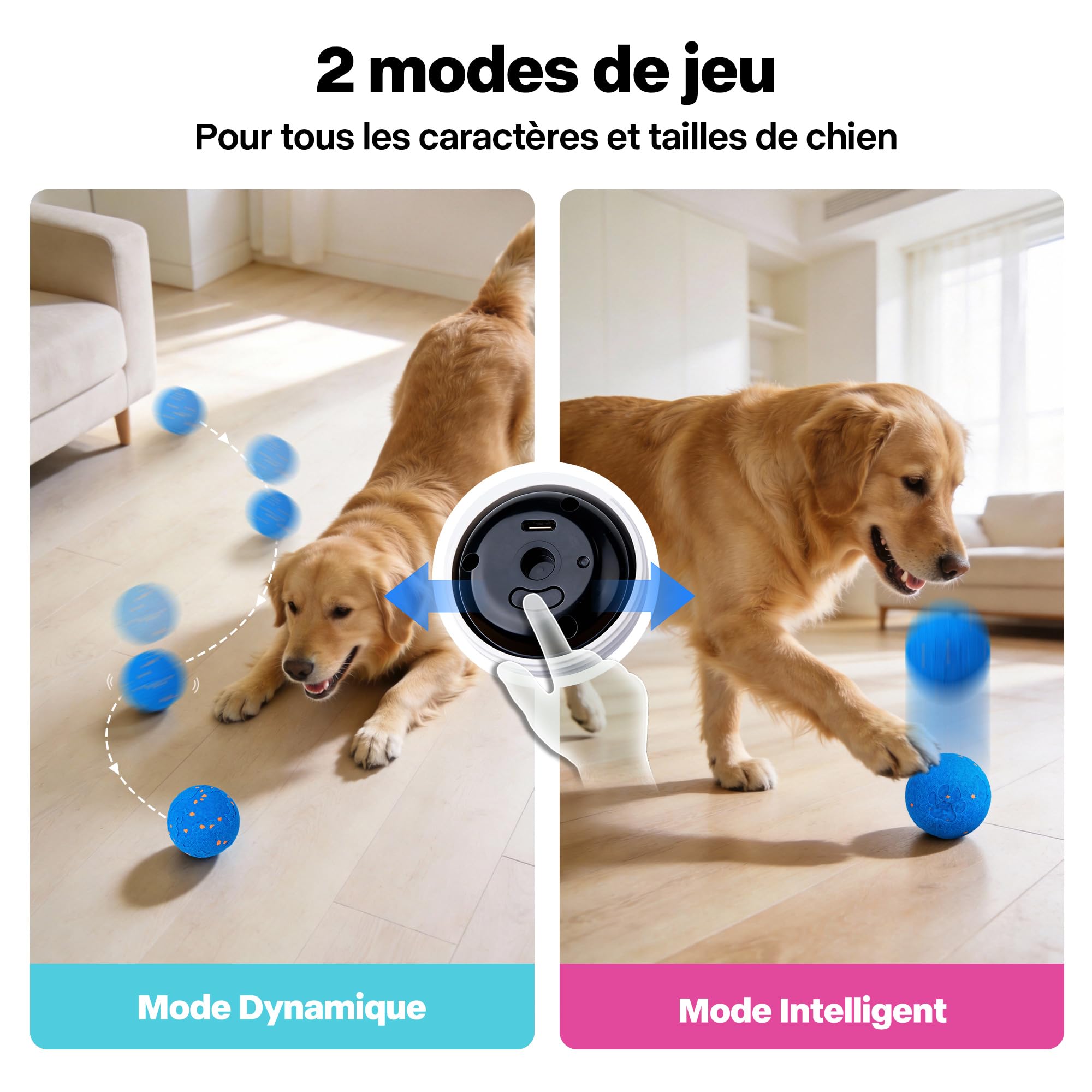 Pet Prime Balle Interactive pour Chien avec 2 Modes – Coque E-TPU Silencieuse & Sauts Intelligents – Design Carte du Monde et Empreinte de Patte, 83mm