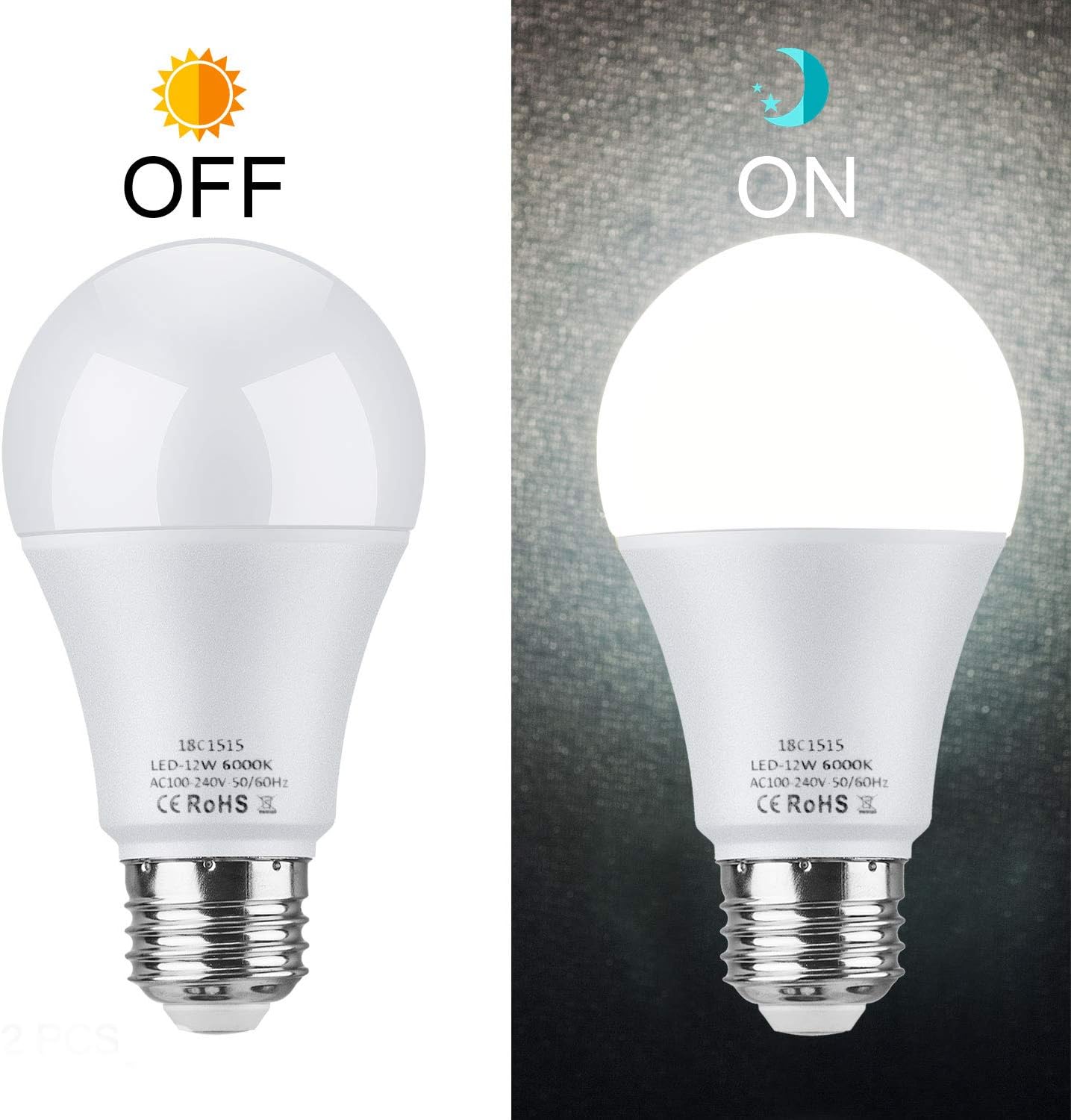 LEKE Dusk to Dawn Light Bulbs Outdoor 100W Equivalent Light Bulb E26/E27 Sensor Bulb 12W Smart Light Bulbs 6000K for Home,Front Porch Light,Yard Light,Garage Light,White-4 Pack