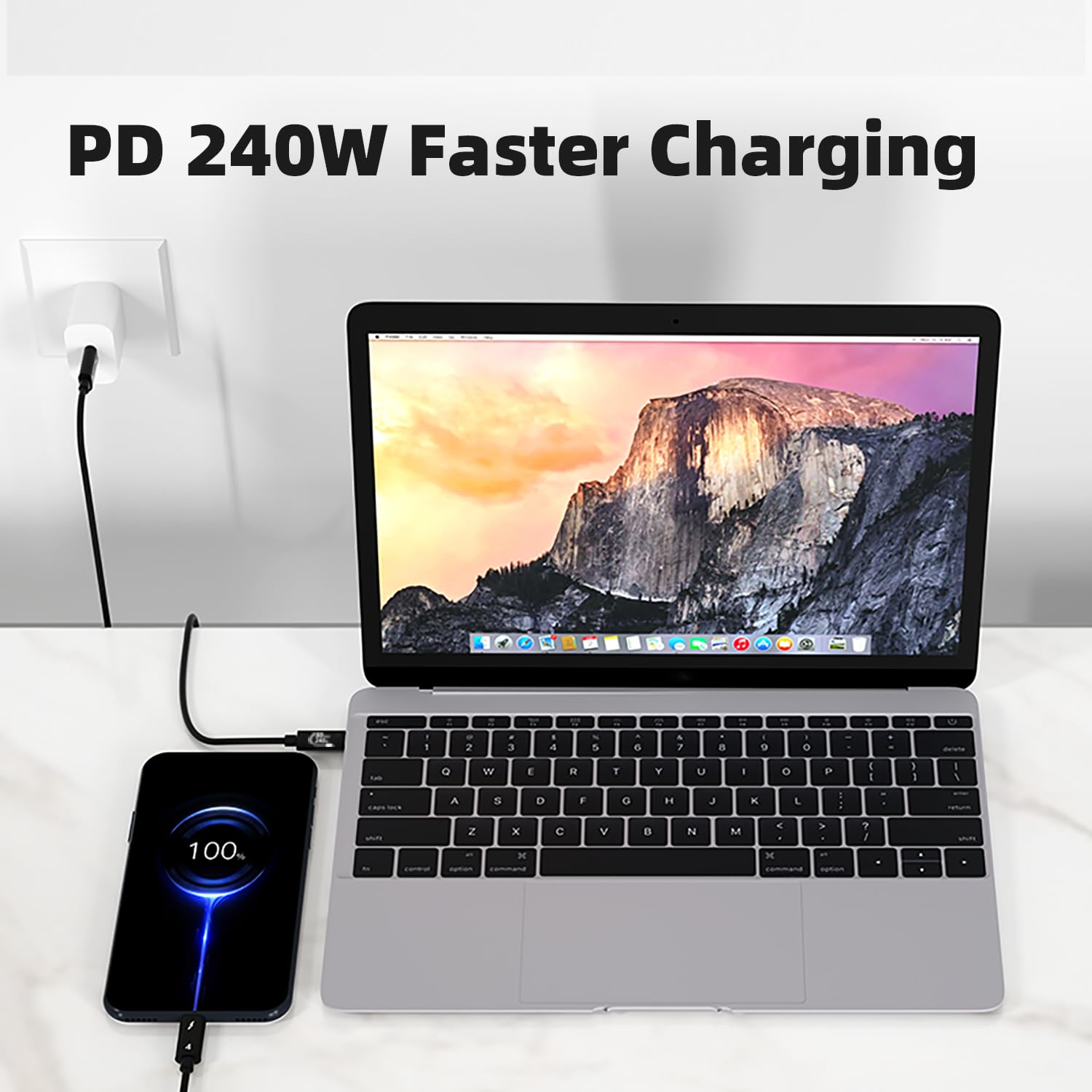 Cable USB 4, transferencia de datos de 80 Gbps, carga de 240 W, trenzado gris, 5 pulgadas, macho a macho, compatible con Thunderbolt 3/4, SSD, monitor, laptop (3.3 pulgadas)