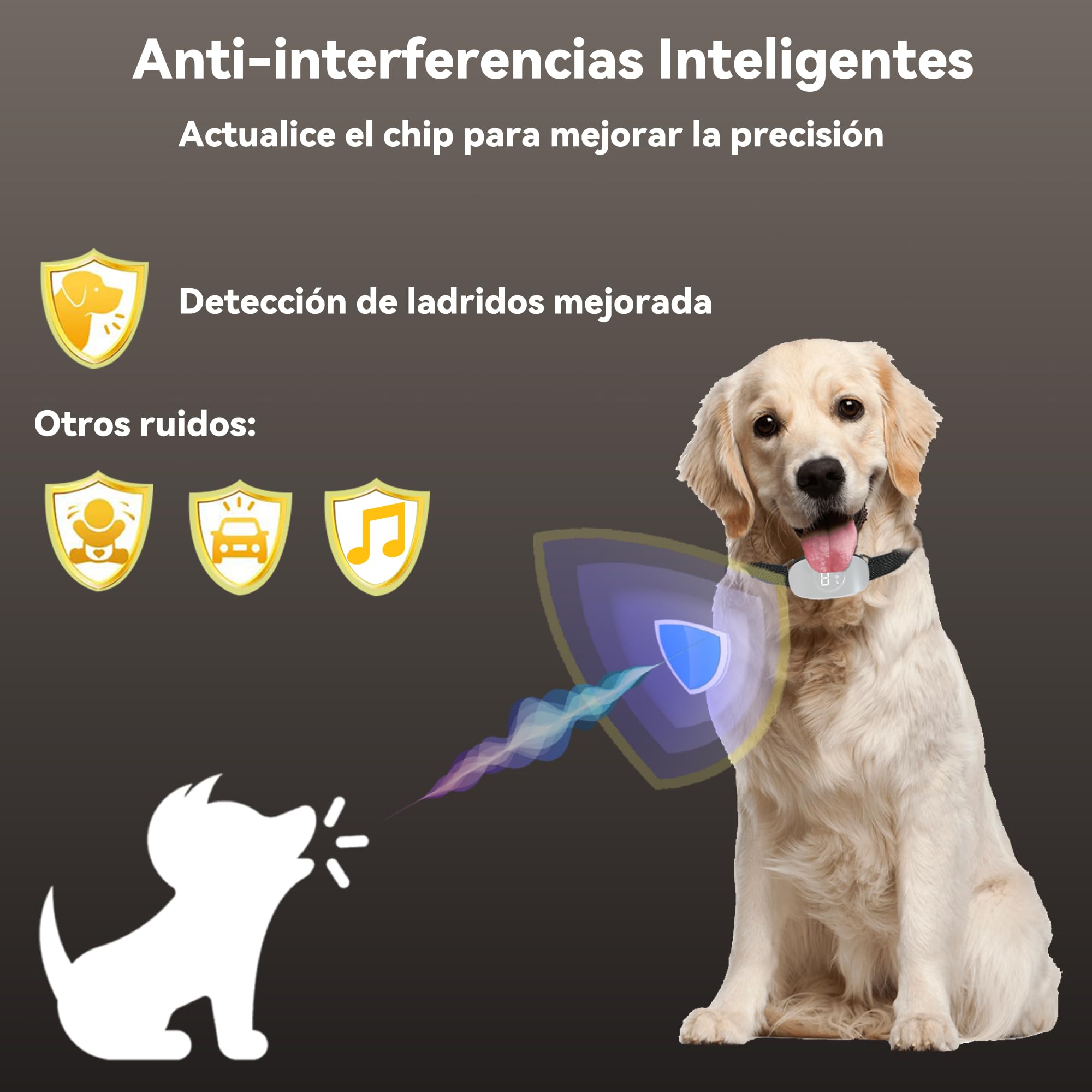 Meloive Collar Antiladridos para Perros, Collar Vibración con 8 Niveles de Sensibilidad Ajustables, 4 Modos de Vibración/Fuerte Vibración/Sonido, Resistencia al Agua y Recargable, Blanco