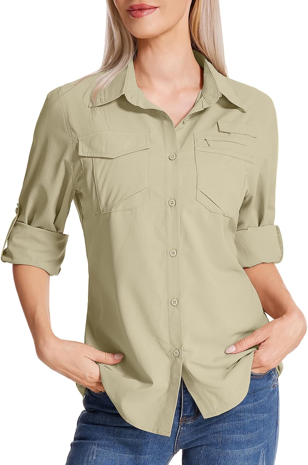 Women’s Safari Shirt UPF 50 UV Sun Protection Quick Dry Shirts Long Sleeve Hiking Walking Fishing Outdoor Travel