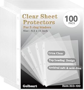 Golbsart Sheet Protectors 8.5 x 11, Page Protectors for 3 Ring Binder 100ct