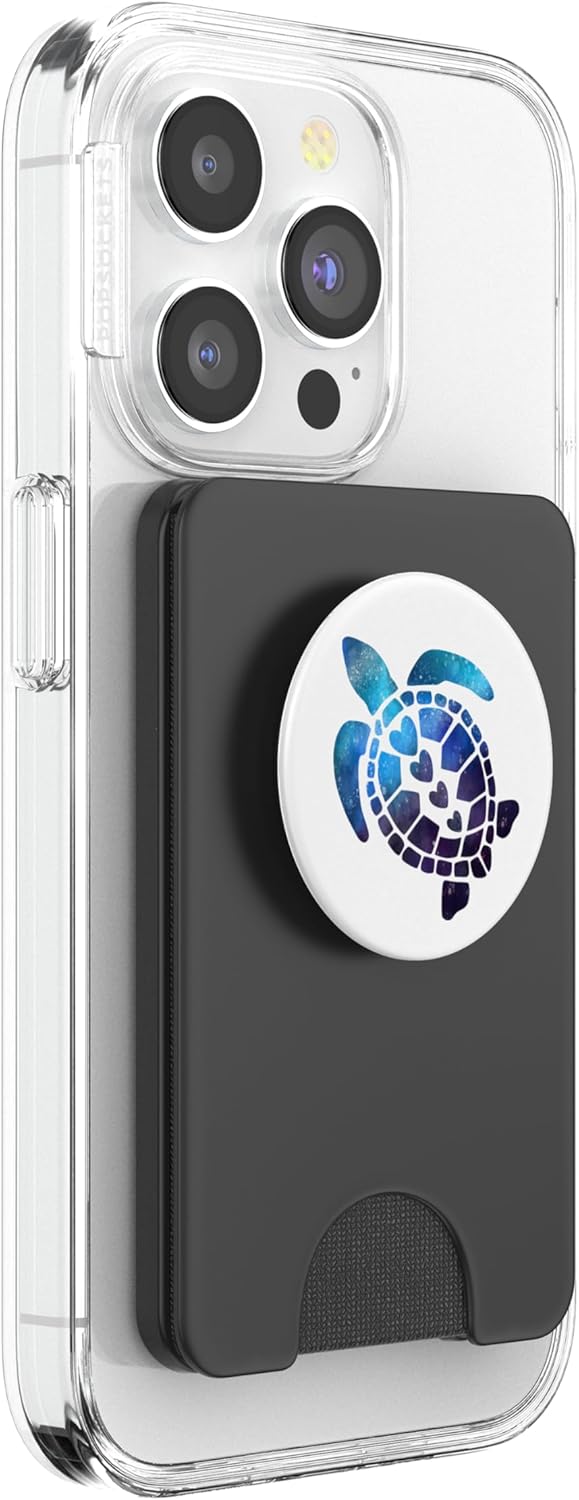 Sea Turtle Watercolor Space Galaxy White Background PopSockets PopWallet for MagSafe