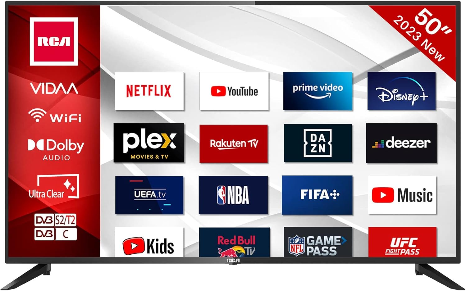 RCA iRV50U3 Smart TV 50 pollici (127 cm) Televisore 4K con HDR, Netflix, Prime Video, Rakuten TV, Disney+, Youtube, Wifi, controllo vocale, Triple-Tuner DVB-T2 / S2 / C, 2024 RCA iRV50U3 Smart TV 50 pollici (127 cm) Televisore 4K con HDR, Netflix, Prime Video, Rakuten TV, Disney+, Youtube, Wifi, controllo vocale, Triple-Tuner DVB-T2 / S2 / C, 2024