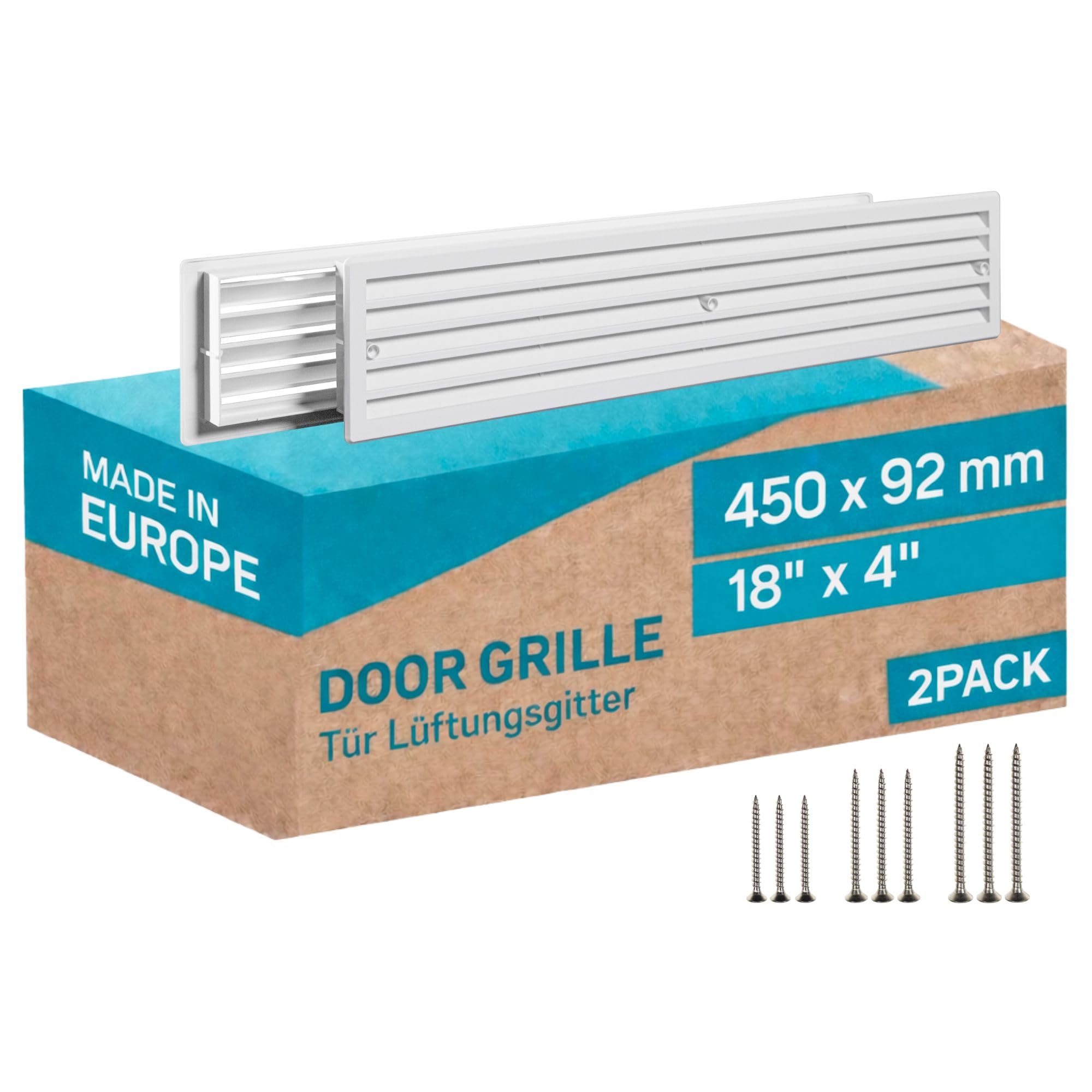 2 Pcs 450x92mm Door Vents for Interior Doors - 17.7" x 3.6" White Vent Cover with Screws - Plastic Ventilation Grille Two Sided - Air Register for Bathroom, Garage, Kitchen โ image 1