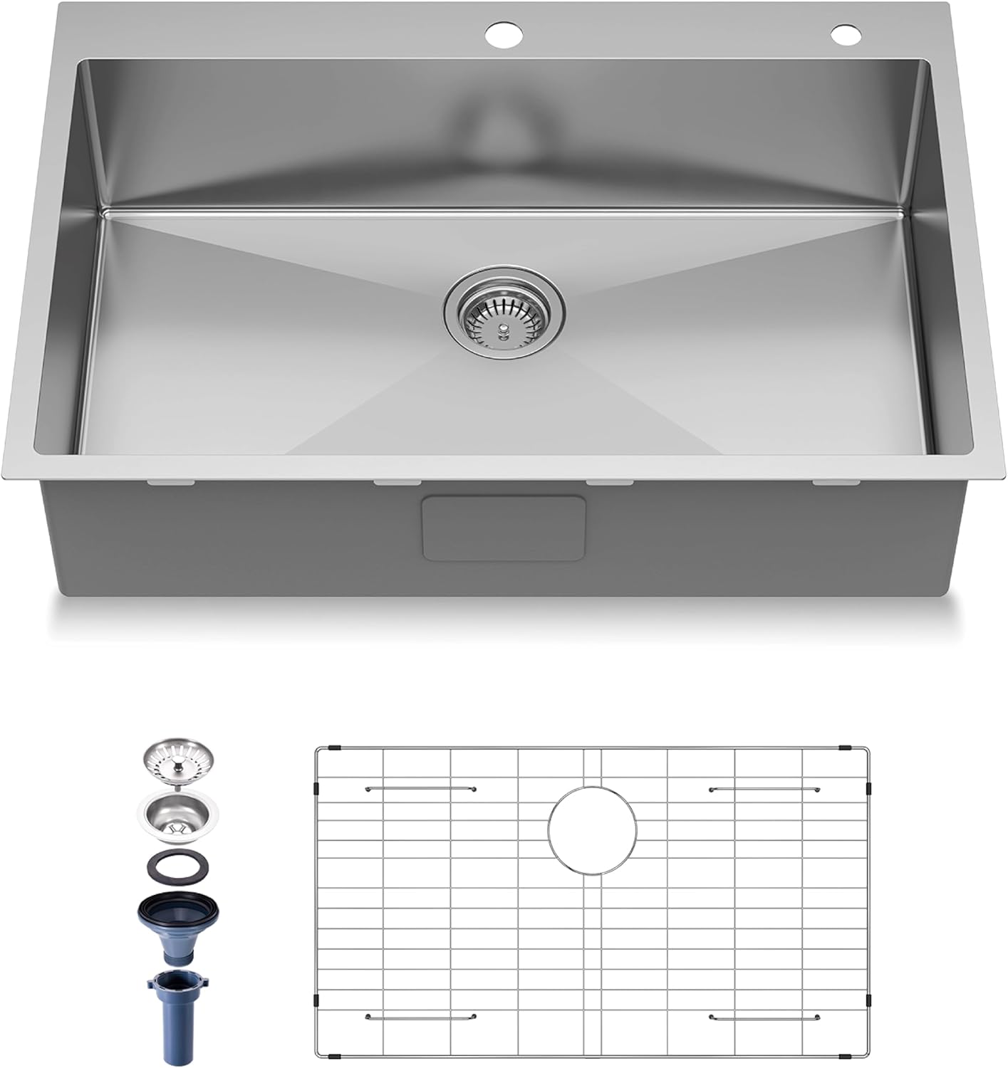 33"x22"x9" Drop in Kitchen Sink Topmount 16 Gauge S304 Stainless Steel Kitchen Sinks Handmade Modern Single Bowl Deep Sink with Accessories and Integrated fregaderos de cocina modernos product image