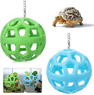 2 PCS Tortoise Toys Hanging Turtle Feeder Ball with Chain | Turtle Tank Accessories Turtle Tank Decor Tortoise Treat Ball Aquarium Decorations