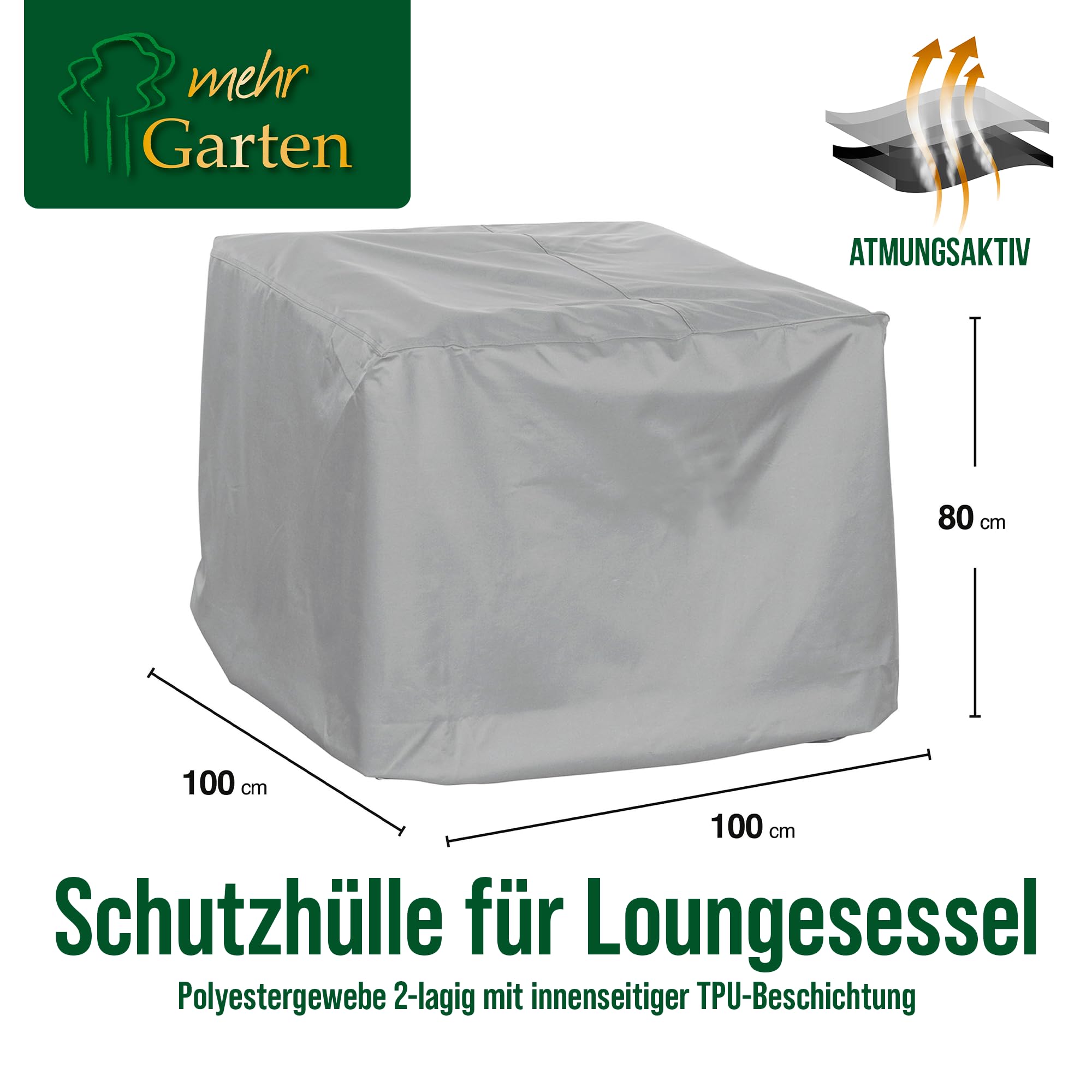 Premium Protect Abdeckung Gartensessel 100x100x80 cm | wasserdicht, UV-beständig und atmungsaktiv – 2-lagiges Polyestergewebe, Schutzhülle für Loungesessel mit Kordelzug