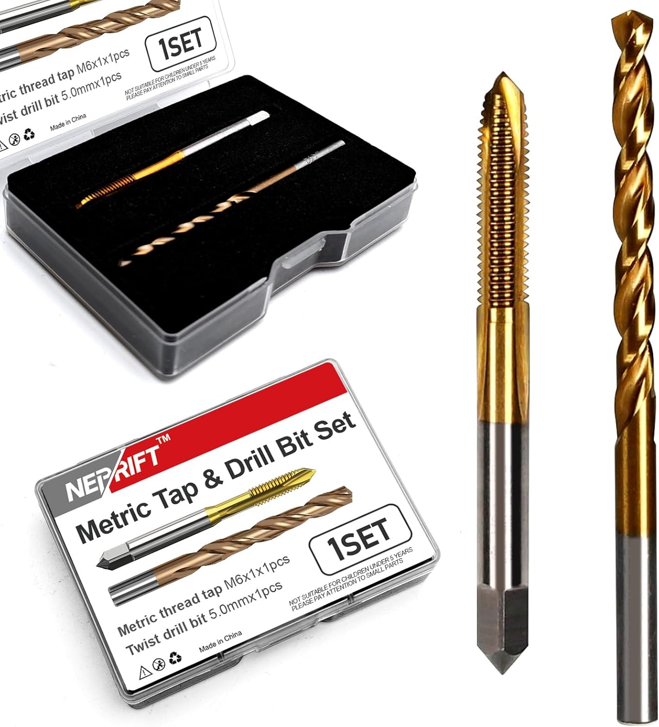 M6 x 1 Spiral Point Tap and 5.0mm Twist Drill Bit Set, HSS 6542 and M35 Cobalt Steel, for Drilling and Tapping Machine Screws on Stainless Steel, Alloy Steel