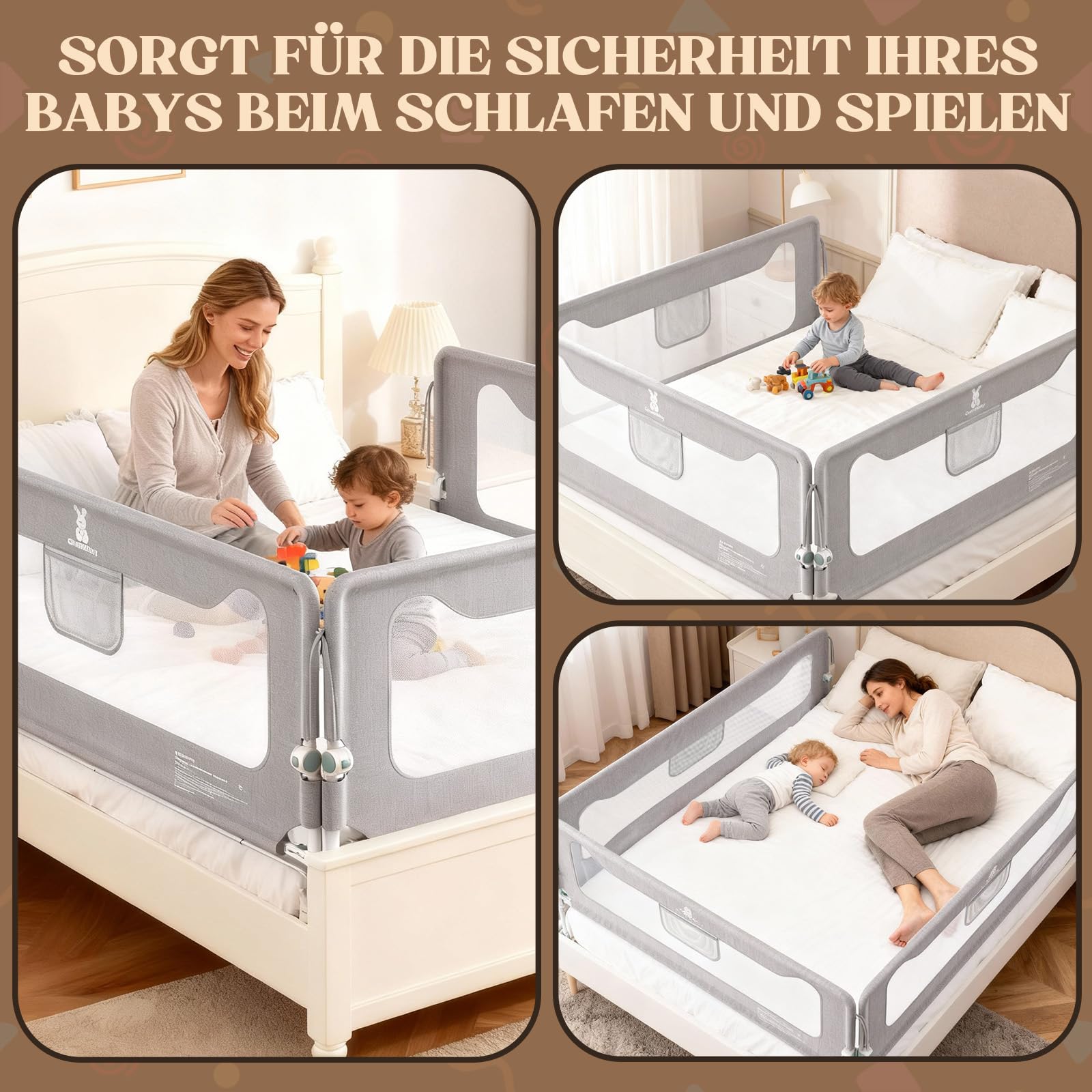 Protezione contro le cadute, letto a molle, 180 cm, griglia di protezione per il letto per neonati e bambini, protezione dalle cadute, pieghevole a 180°, regolabile in altezza, rete traspirante
