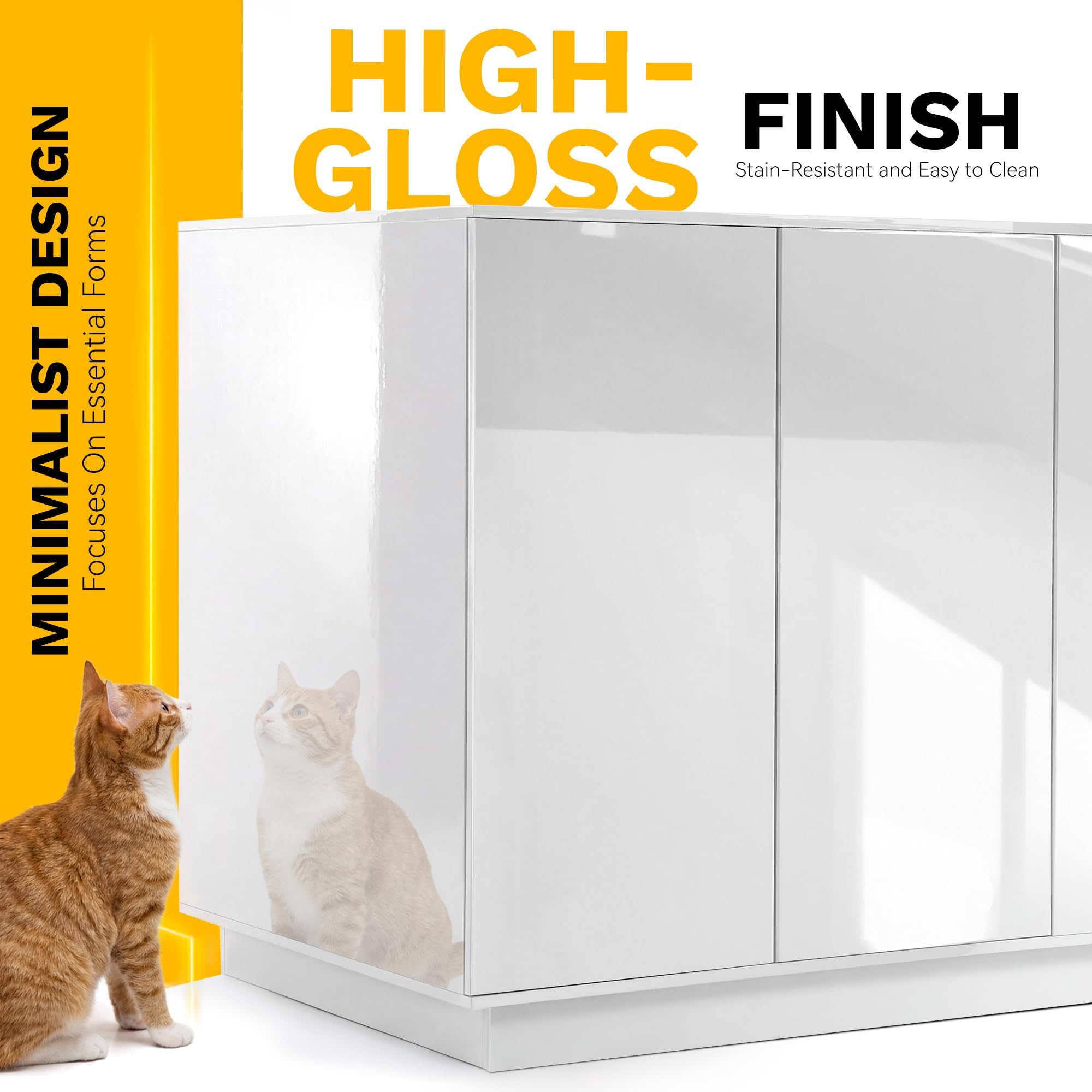 Large Hidden Litter Box Furniture with Led Light & Power Outlets, Modern Cat Litter-Box Enclosure for Self-Cleaning Litter Boxes, Indoor Wooden Storage Cat Cabinet, High-Gloss White - image 8