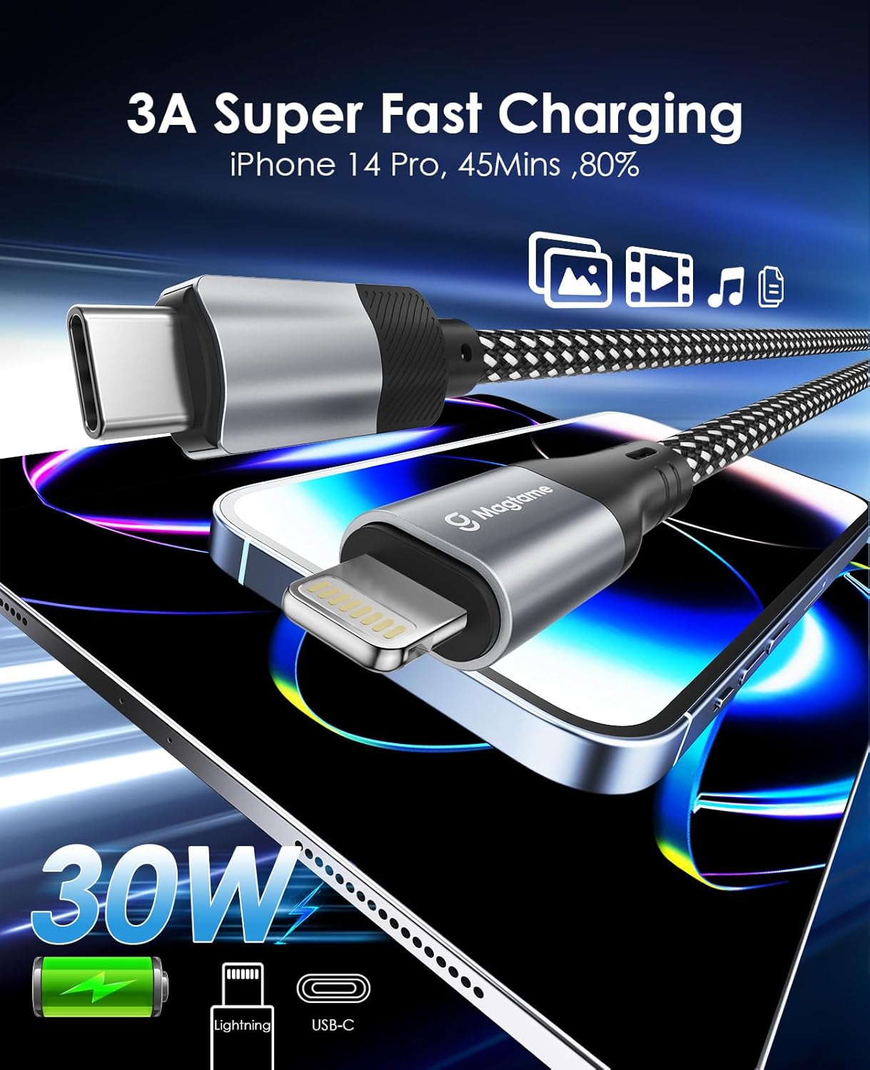Magnetic Coiled USB C to Lightning Cable, 5FT Metal MFi Certified iPhone Charger Cable PD Fast Charging, Magnet Data Sync Cord Nylon Braided Tangle Free for iPhone 14 13 12 11 Pro Max XR SE