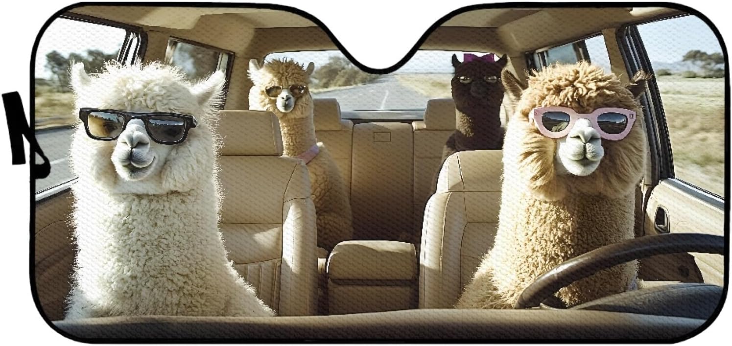 AFPANQZ Funny Animal Alpaca Car Windshield Sunshade for Womens Summer UV/Sun Protection Sun Shade Visor for Car Interior Sun Visor Portable Foldable Travel Outdoor image 4