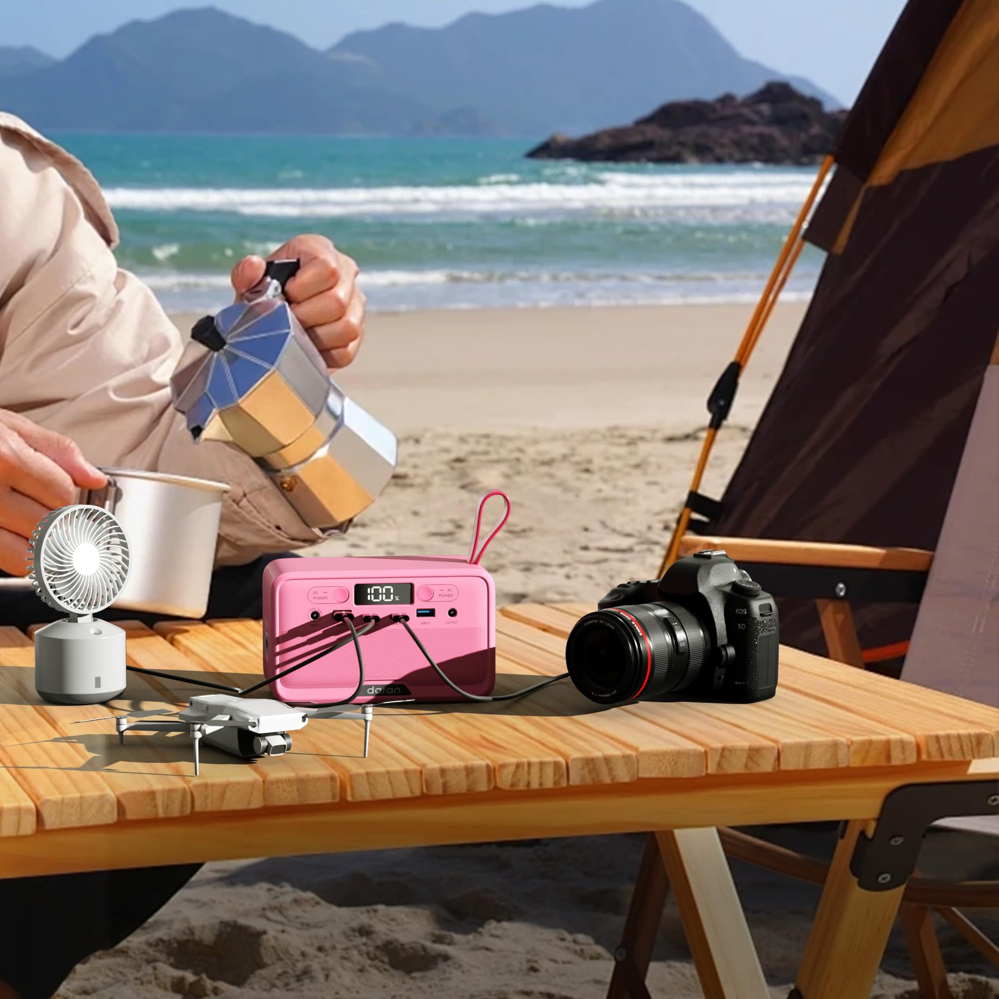 Tragbare Powerstation 89,6 Wh LiFePO4-Akku, Solar-Powerbank mit 100 W Spitzenleistung, Tragladegerät mit Wechselstromanschluss & PD Schnellladung für Haushalt Camping Outdoorsport (Rose)