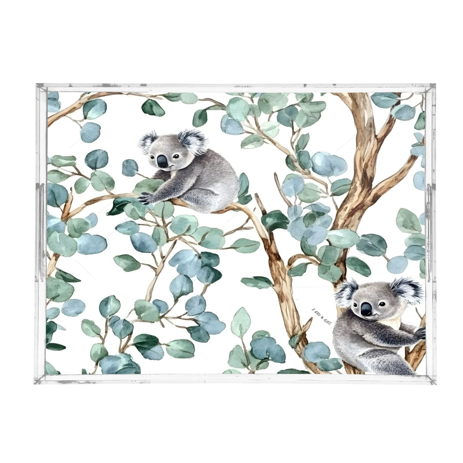 Nesatuwa Koala Acrylic Serving Tray with Handles,Clear Serving Tray Decorative Tray Organiser for Ottoman, Kitchen, Bedroom Decorative Tray 12x16 Inches