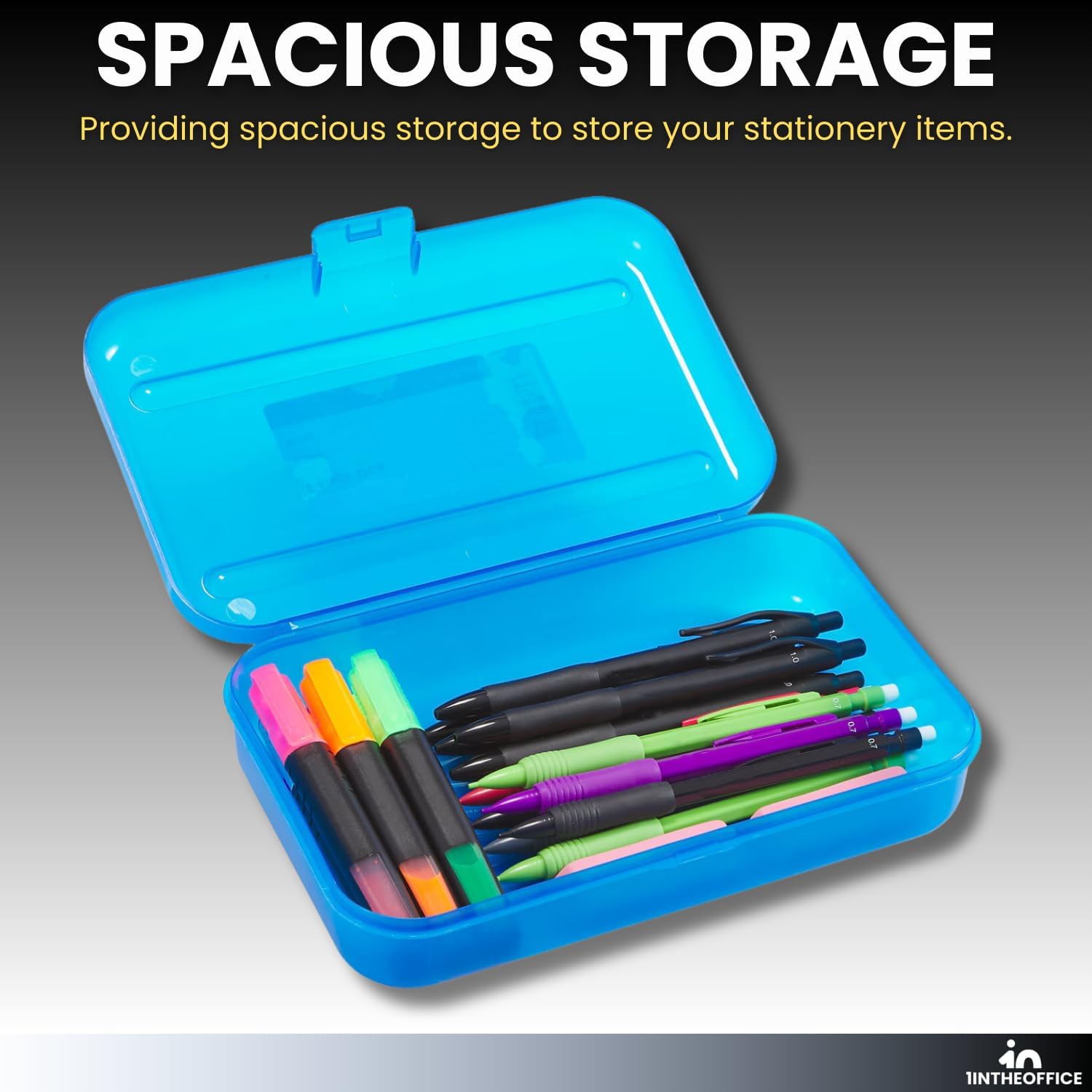 1InTheOffice Pencil Box, Translucent Blue, Plastic Pencil Boxes, 4 Pack image 4