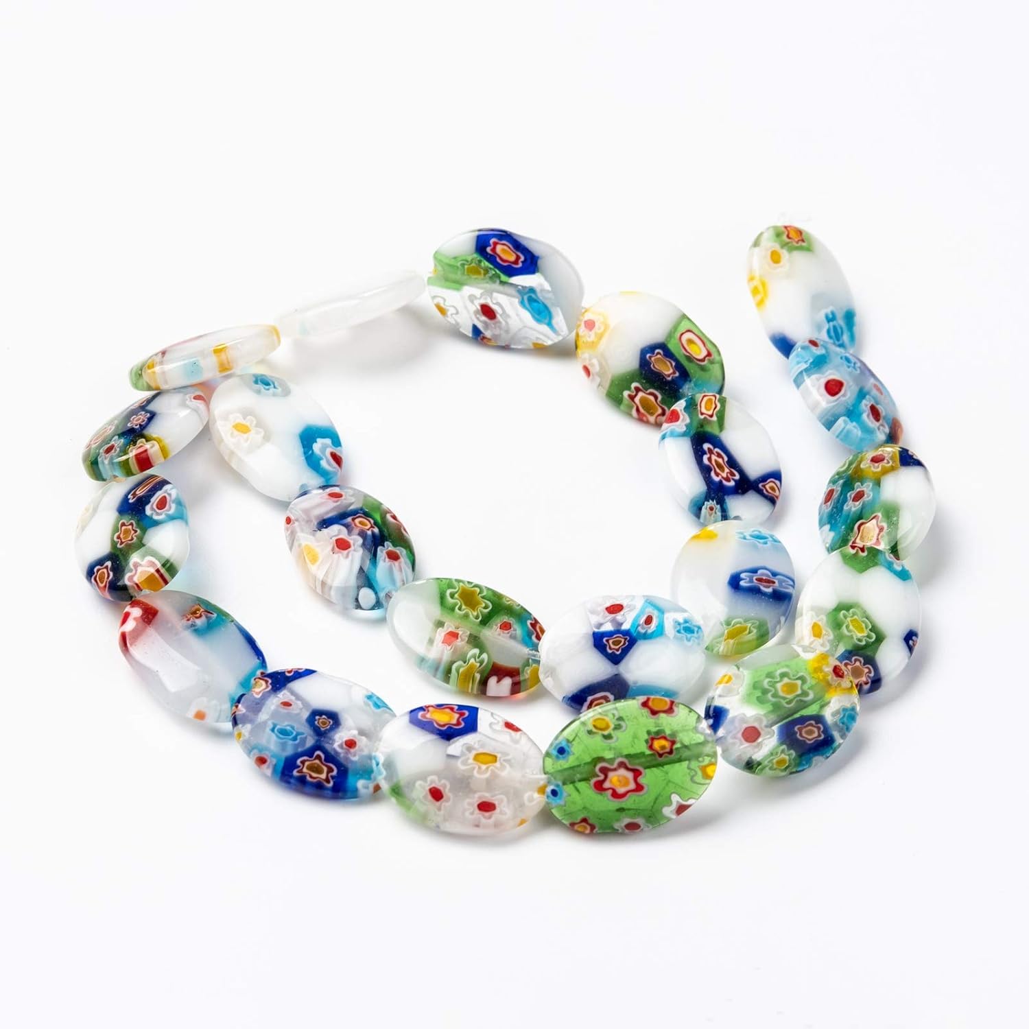 Craftdady 5 Strands Millefiori Lampwork Glass Beads Multicolor Flat Round Coin Disc Spacer Beads 25x5.5mm for DIY Necklace Bracelet Earring Jewelry Crafts Making About 16pcs/Strand