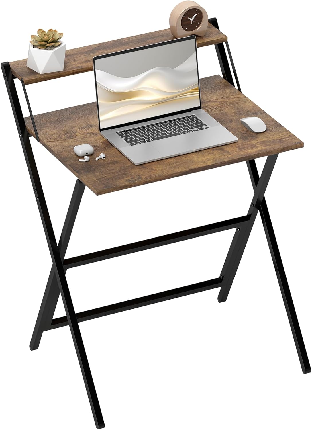 HOMCOM Folding Desk with Monitor Shelf, 70 cm Foldable Computer Desk ...
