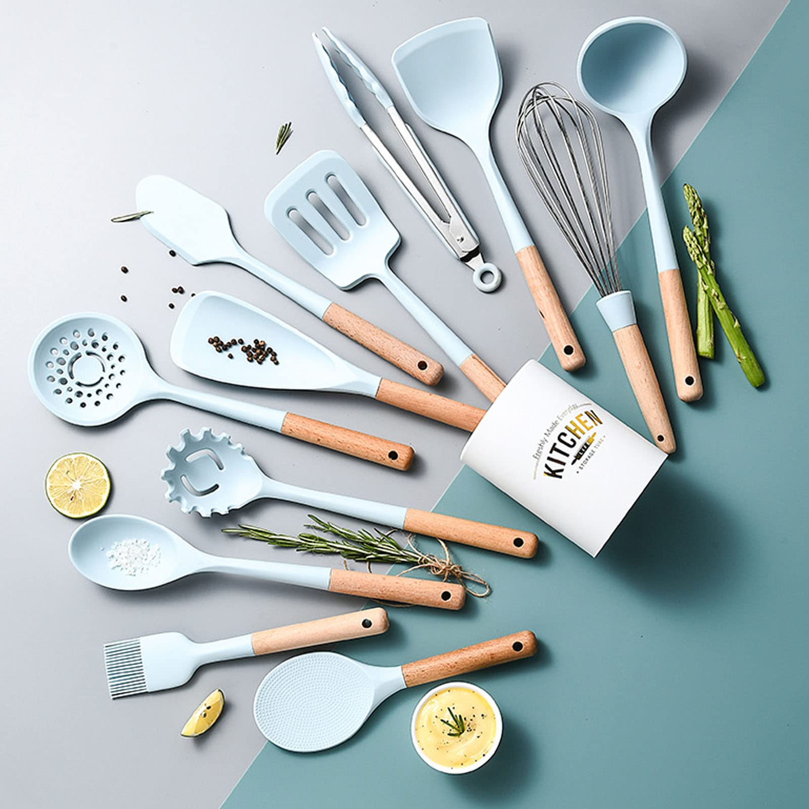 12-teiliges Set Silikon-Küchenutensilien-Set, hitzebeständig, antihaftbeschichtet, BPA-frei, Backutensilien, hitzebeständiger Spatel, Küchenhelfer