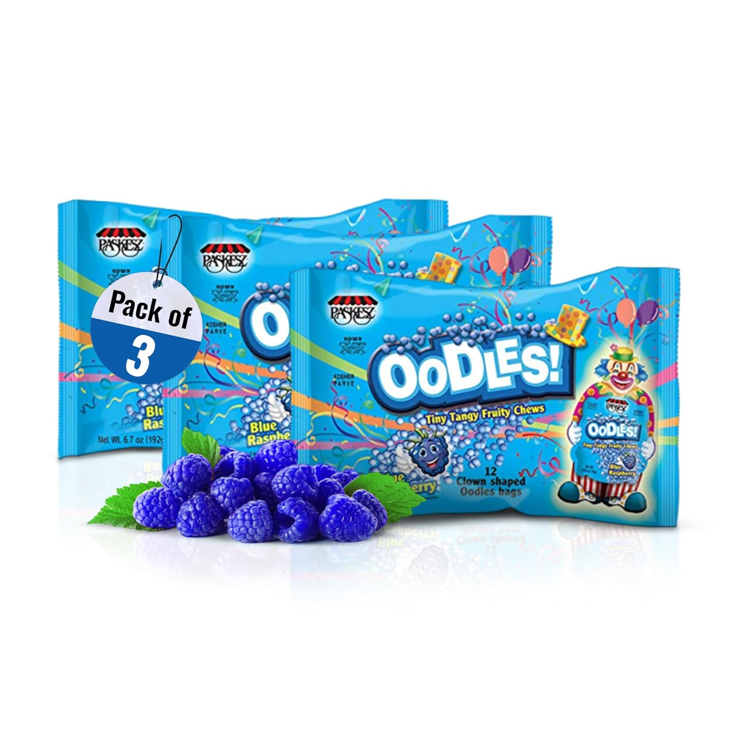 Only Kosher Candy Oodles Dreidel, Mix Flavored Tiny Tangy Fruity Chews Candy Kosher Certified Dreidel Shaped 12 Pouch Bags for All Occasions (Pack of 3)