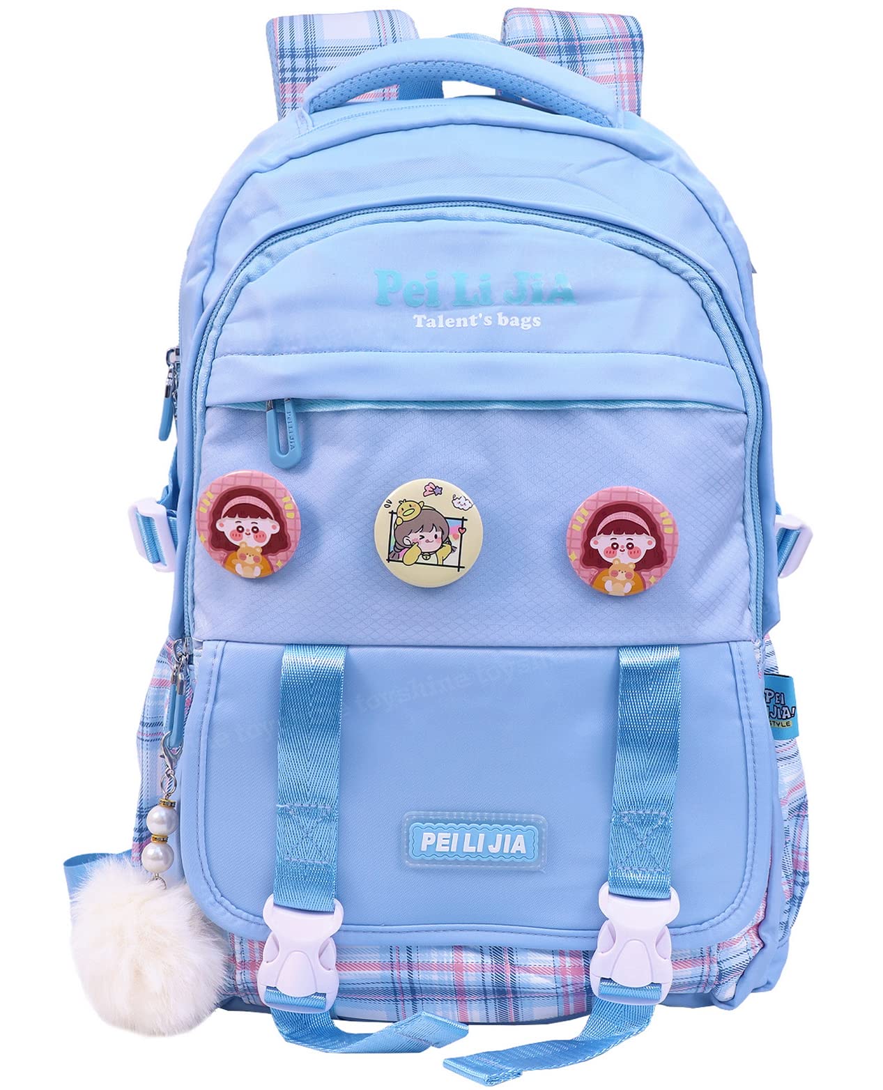 toyshine High School Backpacks for Teen Girls Boys with 3 Cute Badges, Lightweight Bags for kids - Blue-picture-49