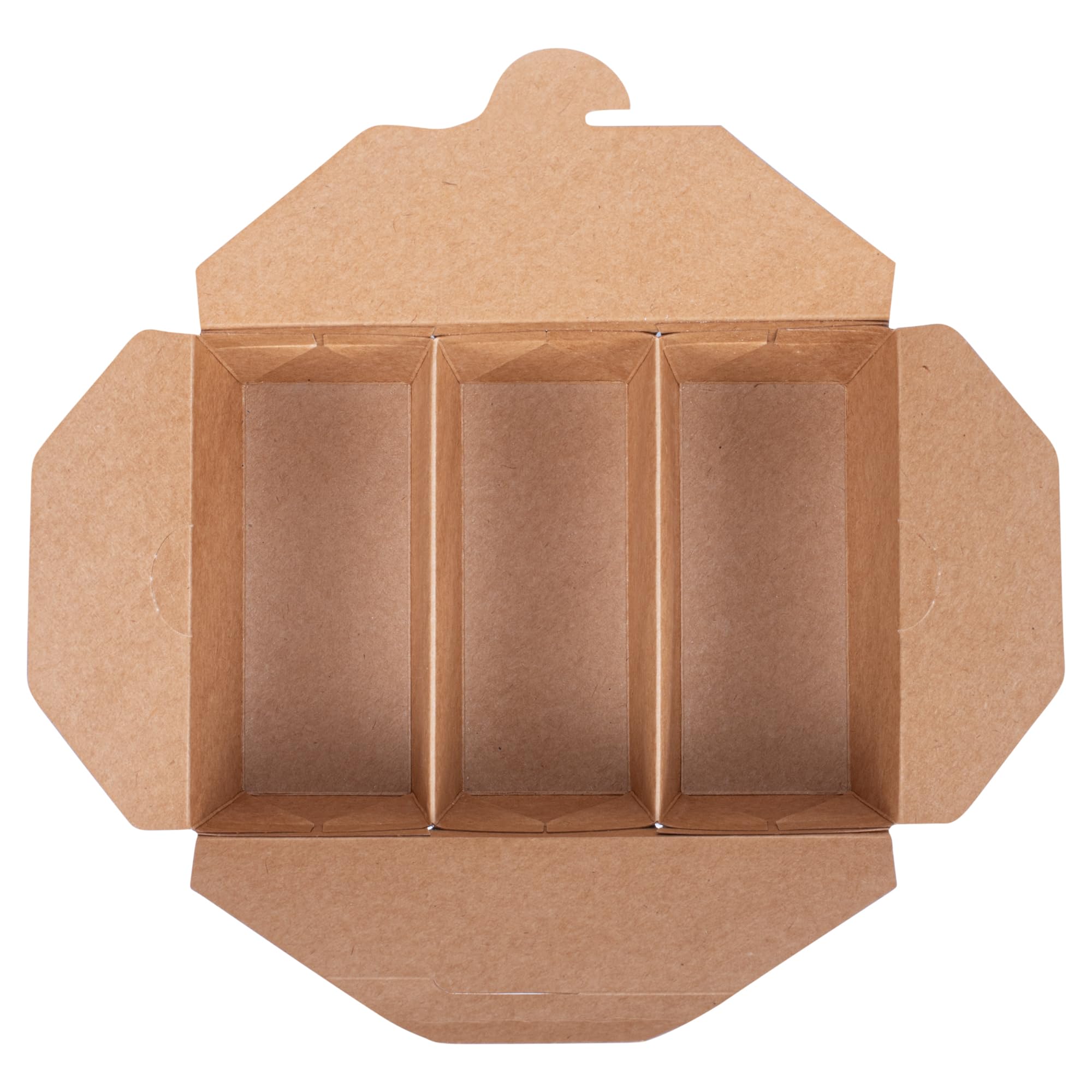 Restaurantware -Bio Tek - Contenedores de tacos de 7.5 x 5.5 x 2 pulgadas, 100 cajas desechables para tacos – 3 compartimentos, congelables, contenedores de papel kraft, tapa de bloqueo de pestañas,